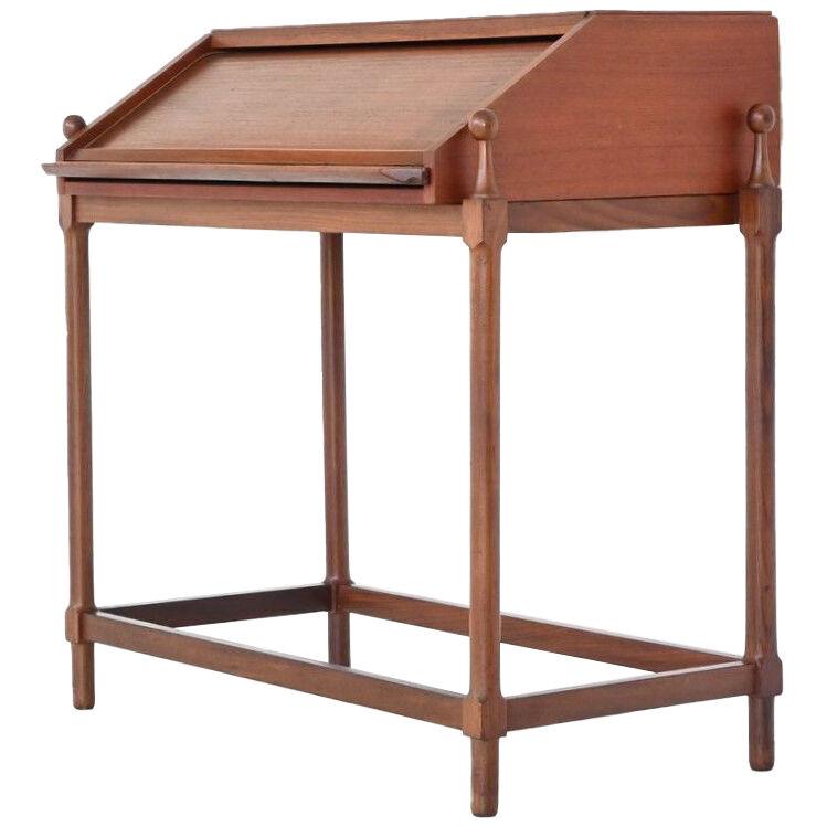 Fratelli Proserpio compact rollup writing desk in teak Italy 1960