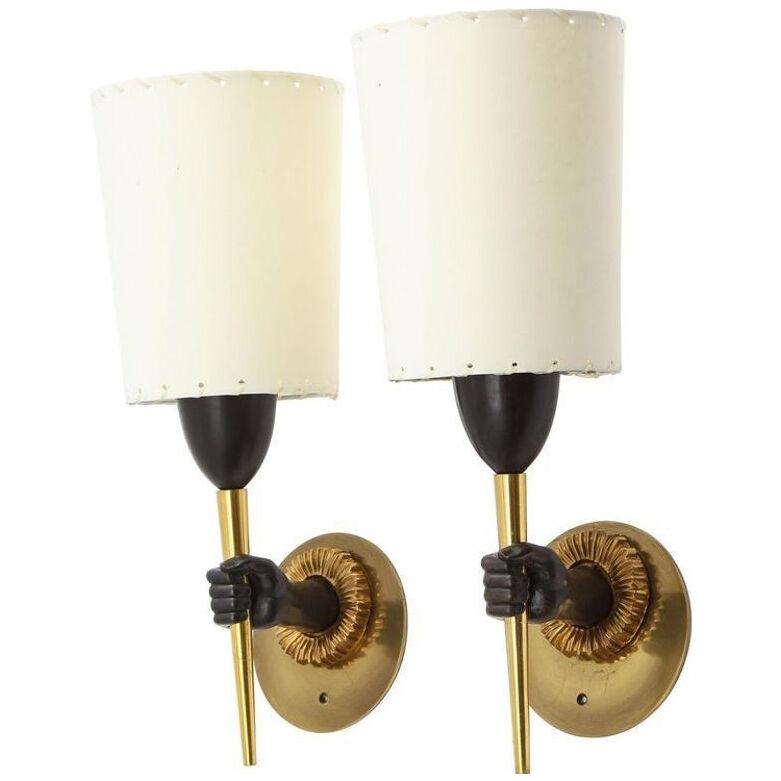 Pair of Bronze "Hands" Sconces in Dual Patina by Maison Jansen, France, 1960s