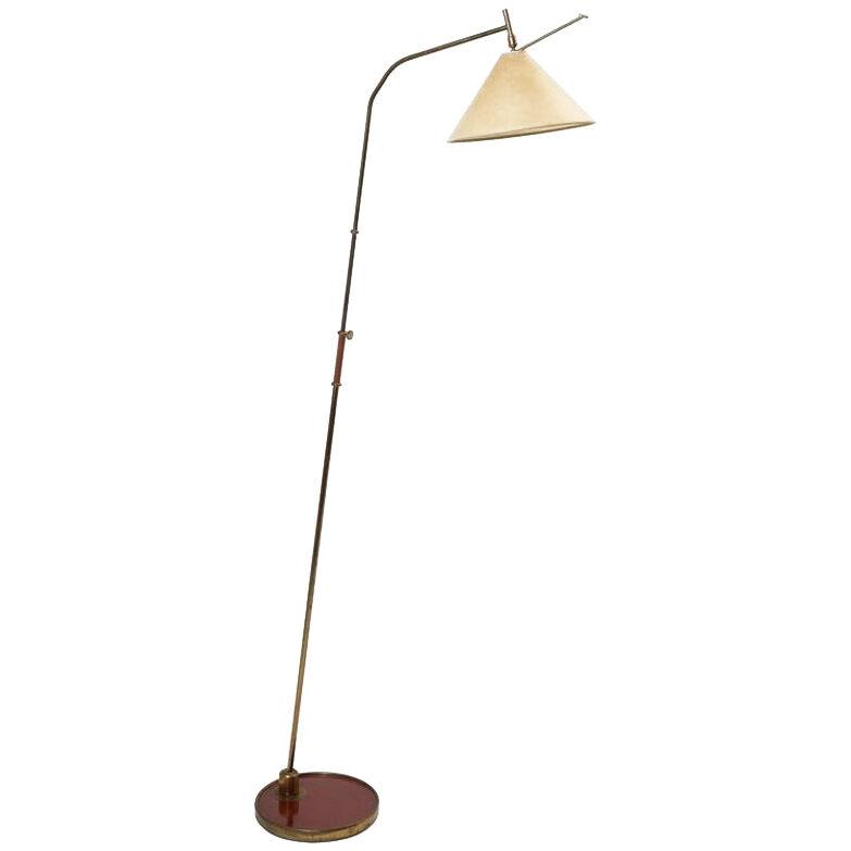French 1950s Arlus Floor Lamp with Red and Brass Base