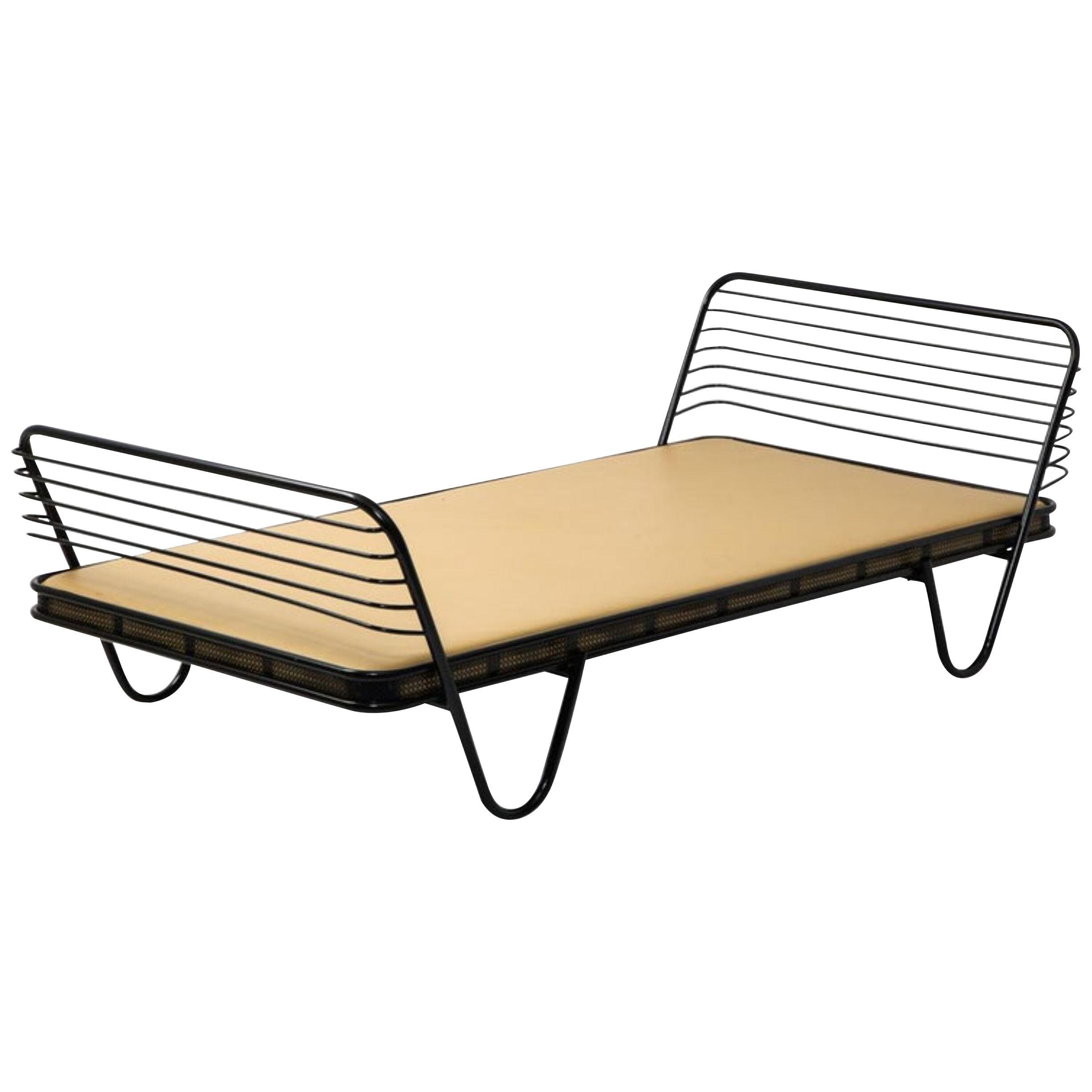 Mid-Century French "Kyoto'' Daybed By Mathieu Matégot in Black Enameled Iron