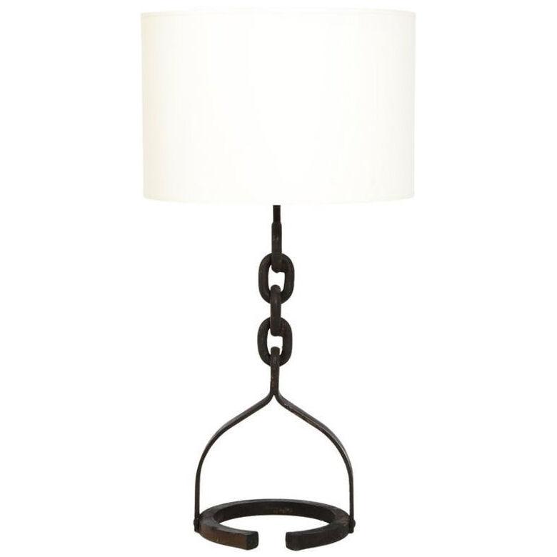 Classic Wrought Iron Chain Motif Table Lamp, France, 1960's