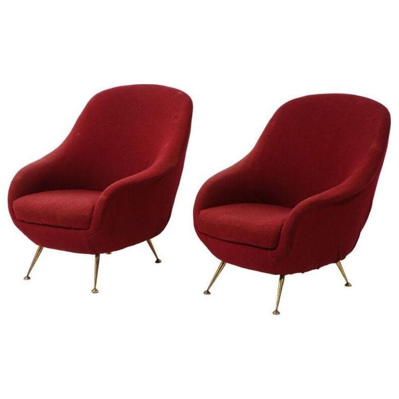 Pair of Burgundy "Egg" Chairs, Italy, 1950's