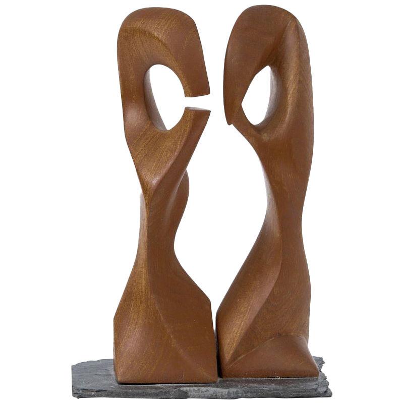 Small Carved Wood and Slate 1960s Abstract Sculpture