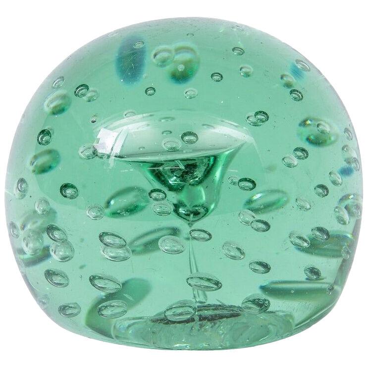 Green Sulfur Glass Orb Paperweight Sculpture, Italy, 1960s
