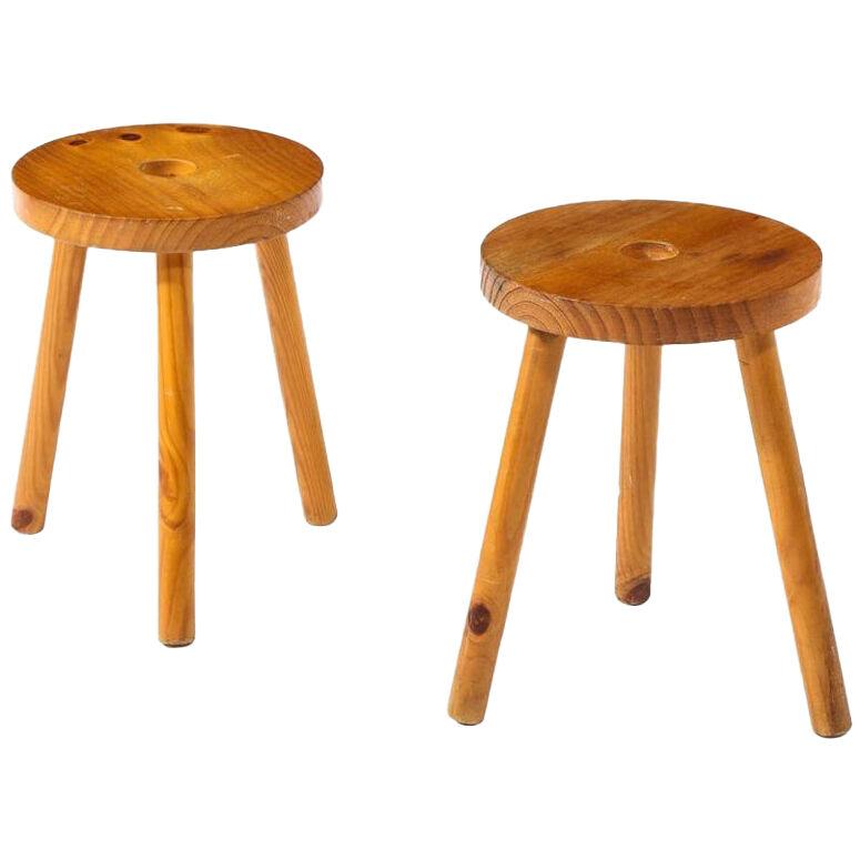 Pair of Pine Stools, France, 1960s