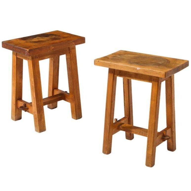 Pair of Trestle Stools, France, 1960s