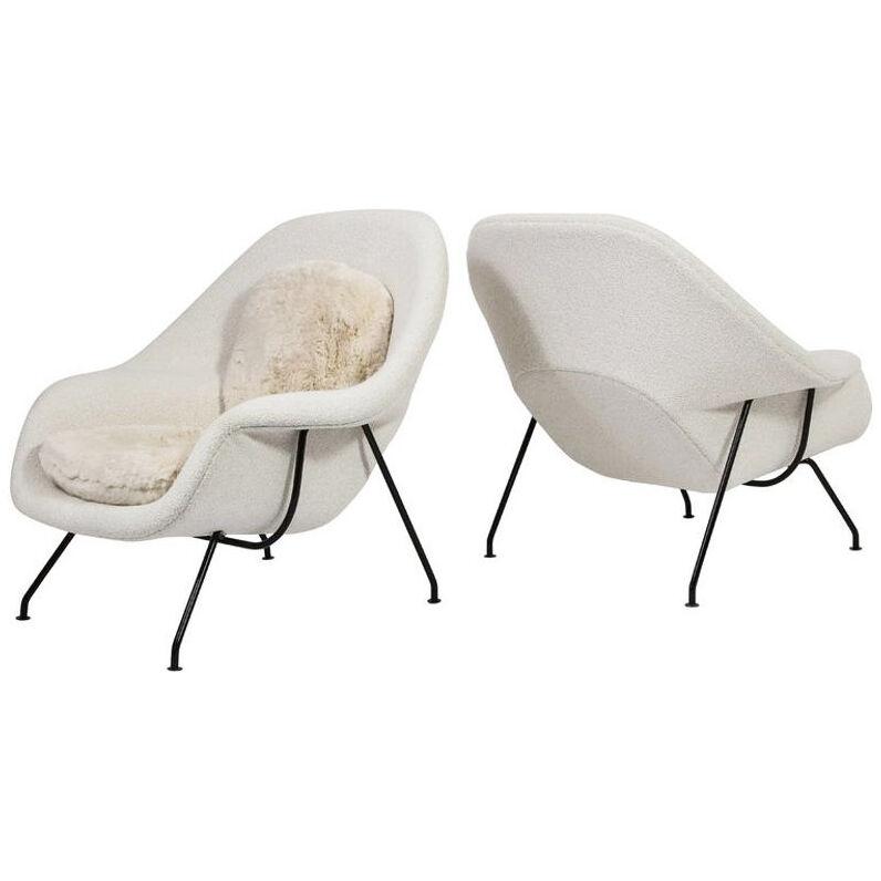 Pair of Two-Tone Womb Chairs with Ottomans by Eero Saarinen for Knoll, USA, 1955