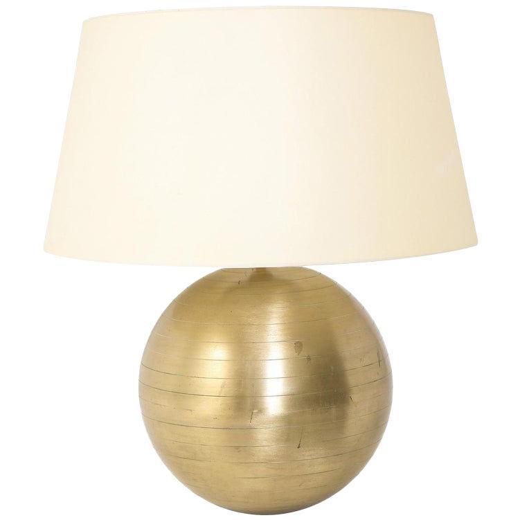 Spherical Brass Table Lamp with Engraved Detail, French, 1970s