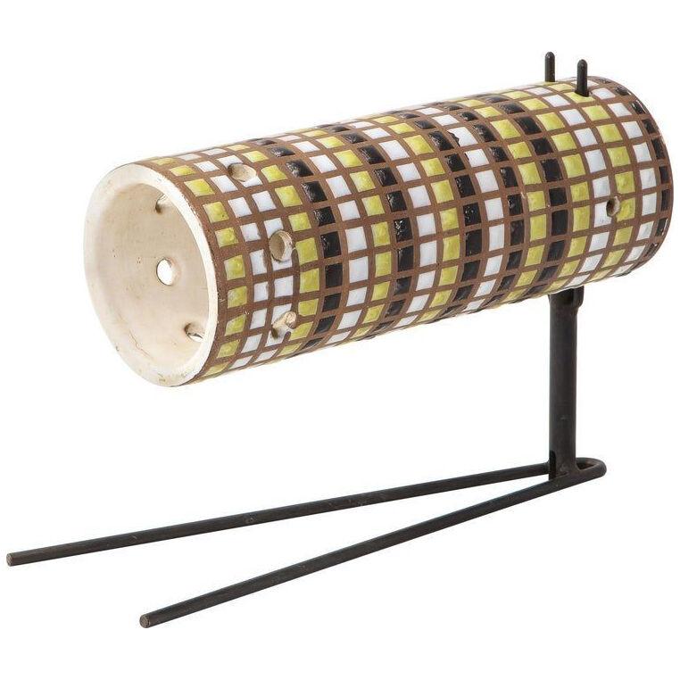 Roger Capron Ceramic Sconce/ Table Lamp on Metal Base, Vallauris, France, 1960
