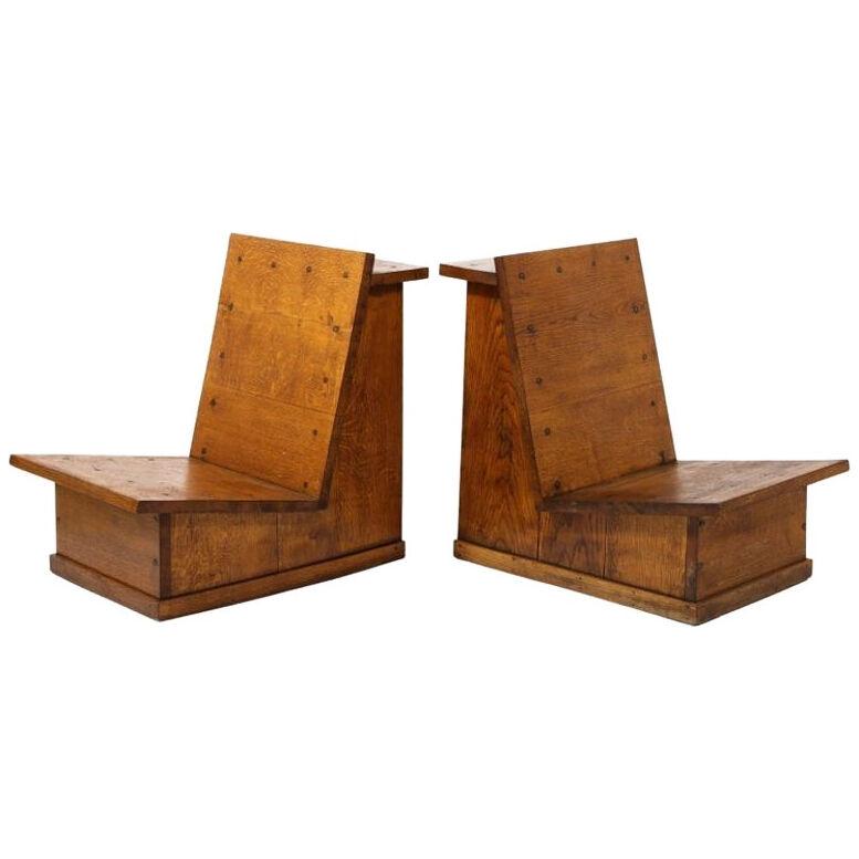 Solid Oak Slipper Chairs, France, 1940's