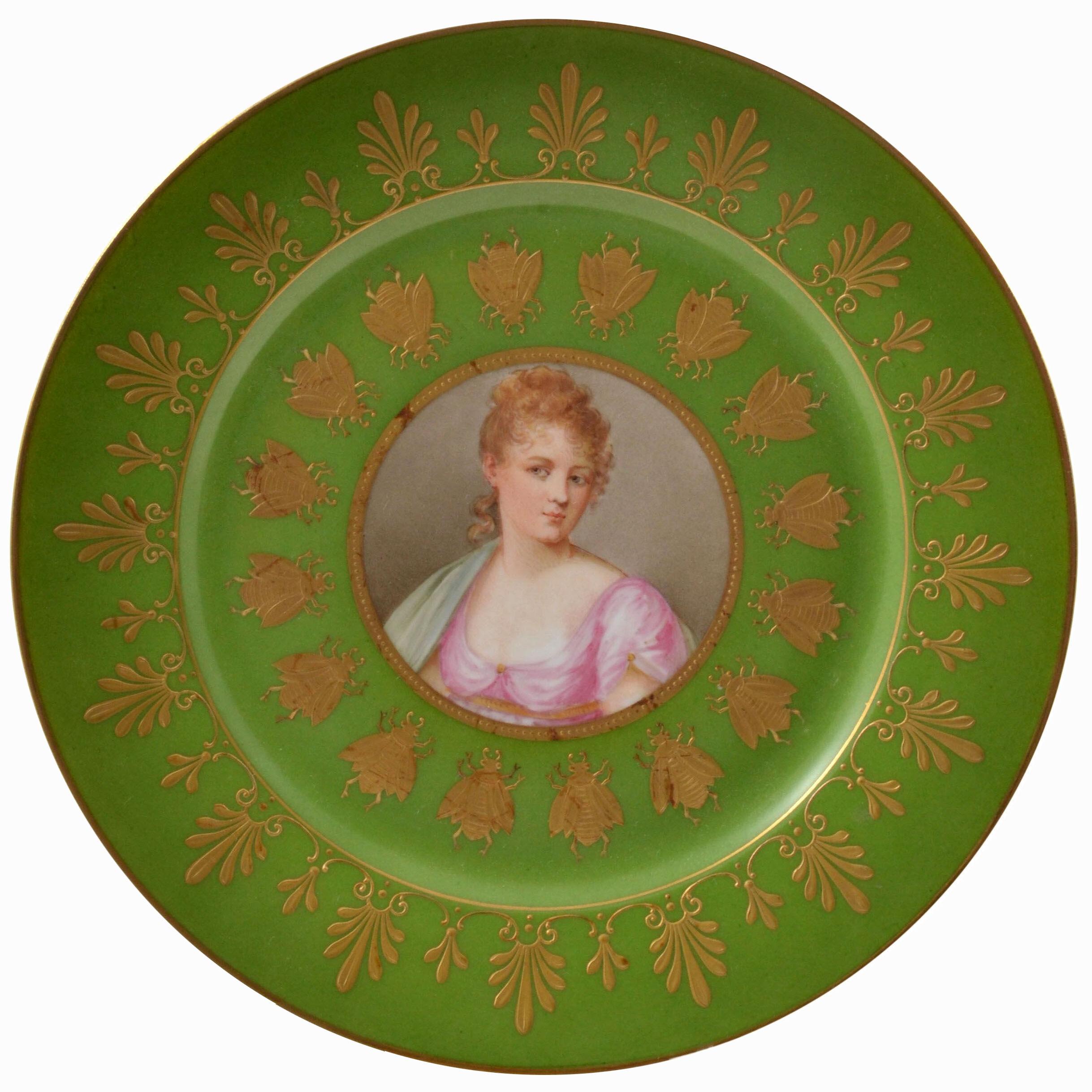 Antique French Sevres Hand-Painted & Gilt Porcelain Portrait Plate. 19c France