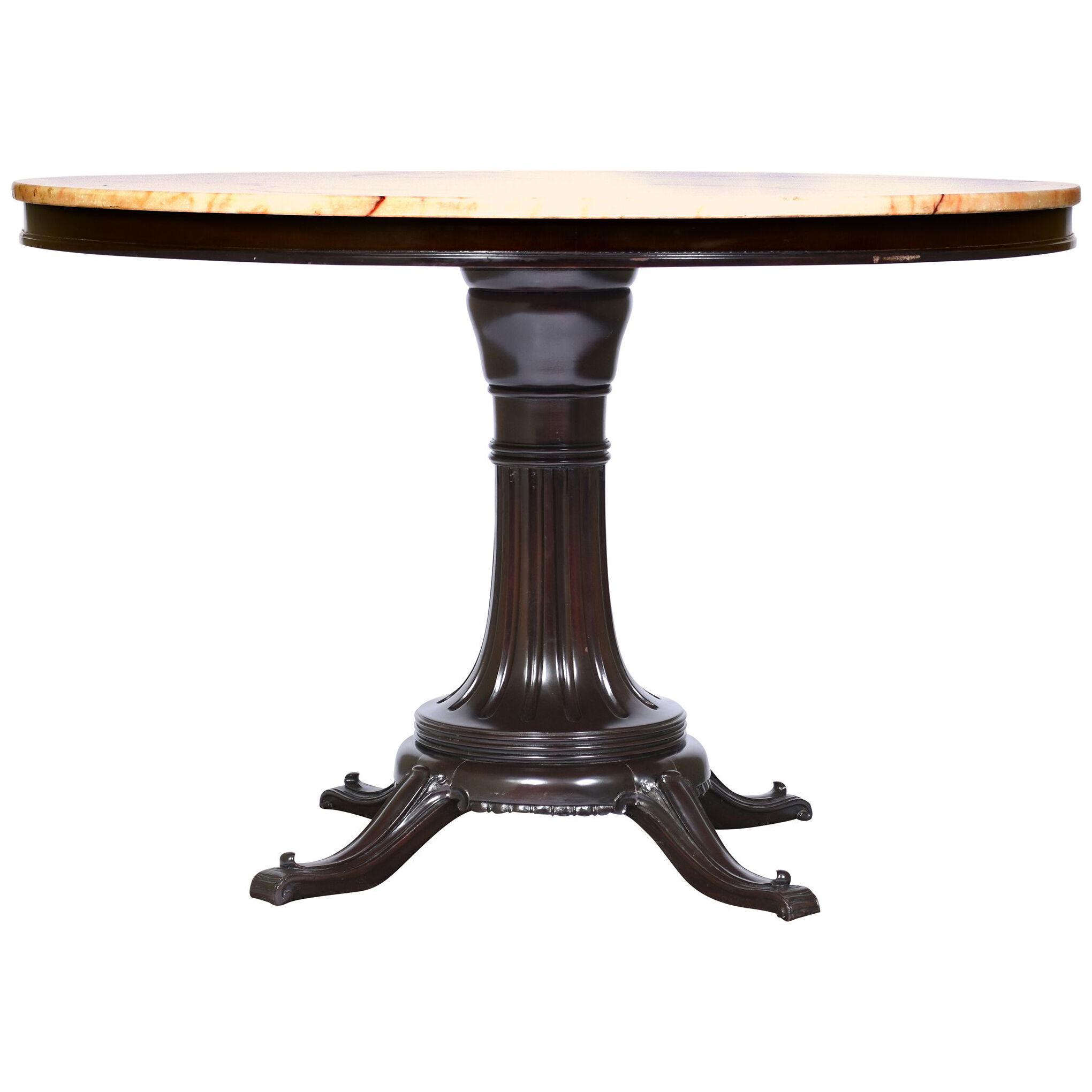 Round Onyx Top Mahogany Table Art Deco Period Italy 1920's