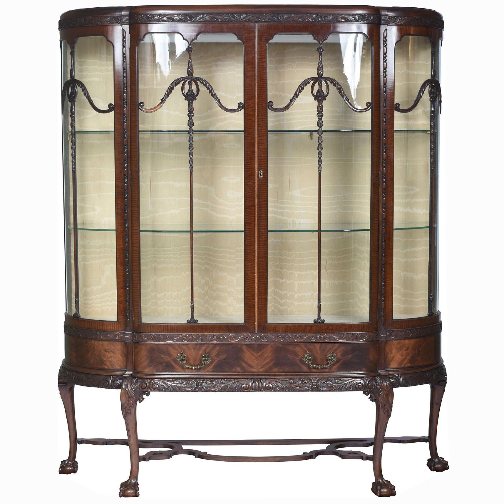 English Chippendale Style Mahogany Breakfront Display Cabinet, C.A. 1900’s