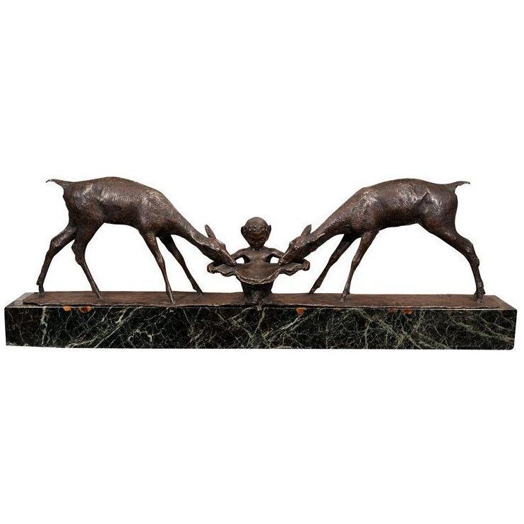 “Two Deer and Faun” Bronze Group by Ary Bitter