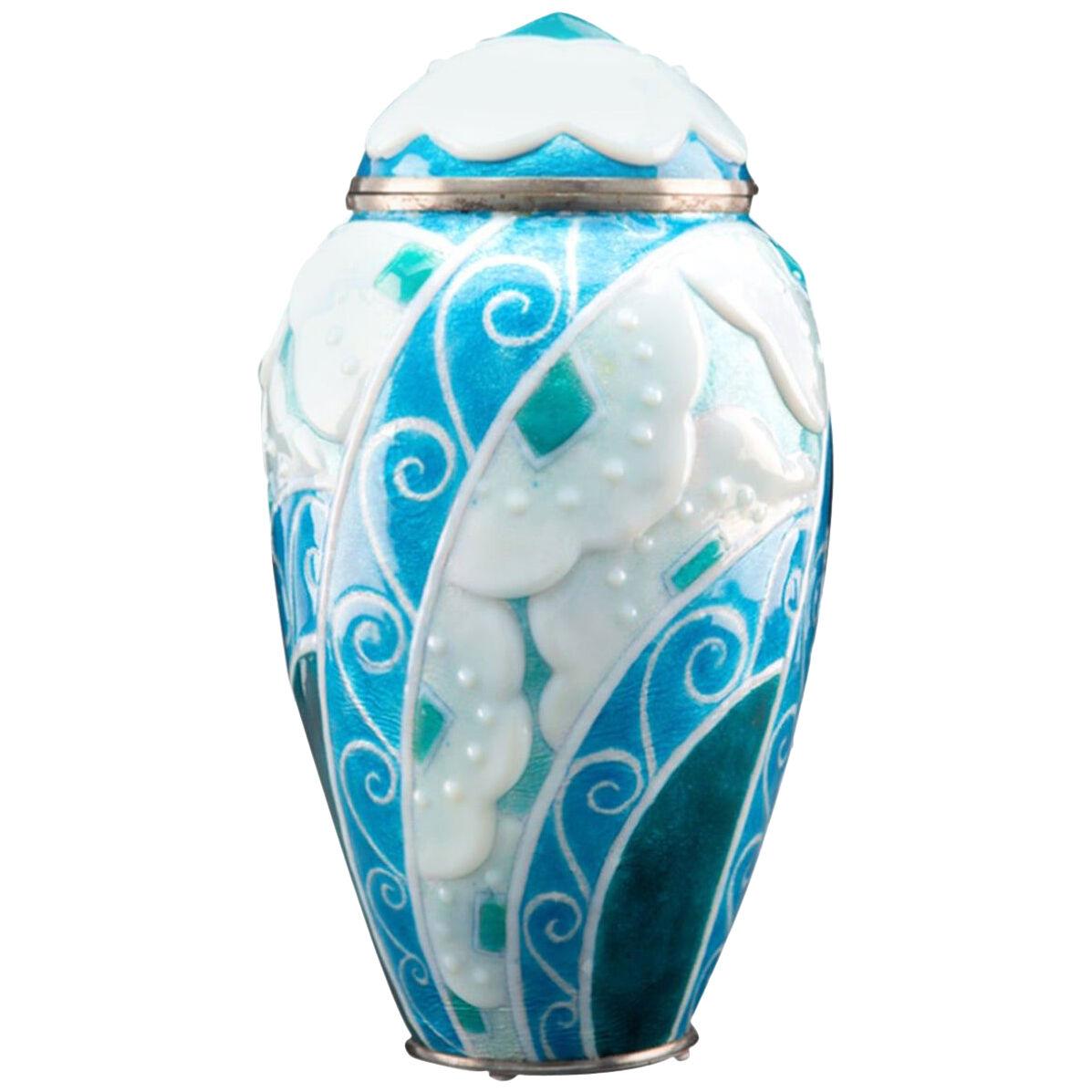 Limoges Art Deco Enameled Vase by Mauricette Pinoteau