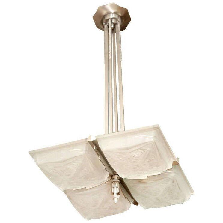 French Art Deco Square-Shaped Chandelier