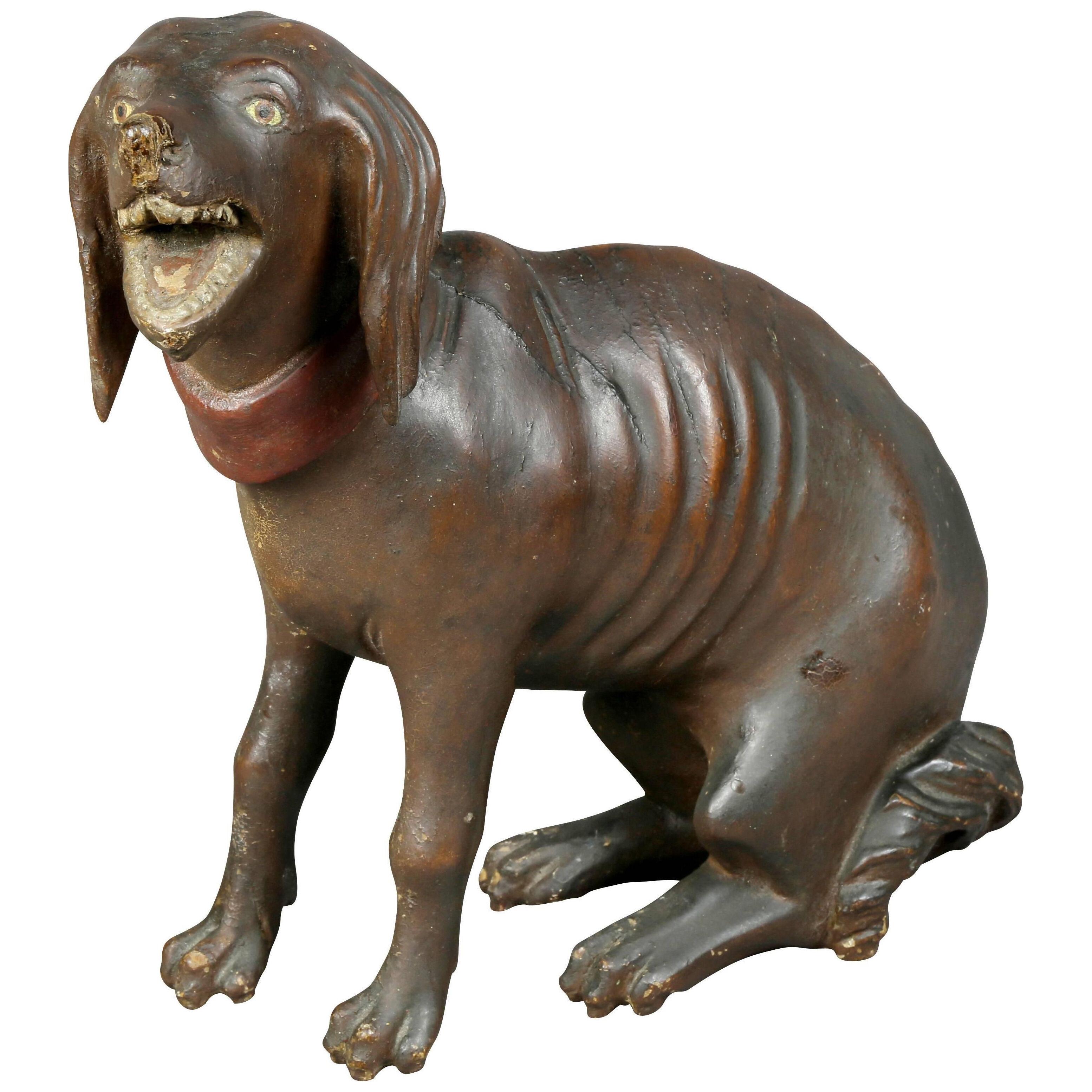 Painted and Carved Wood Dog