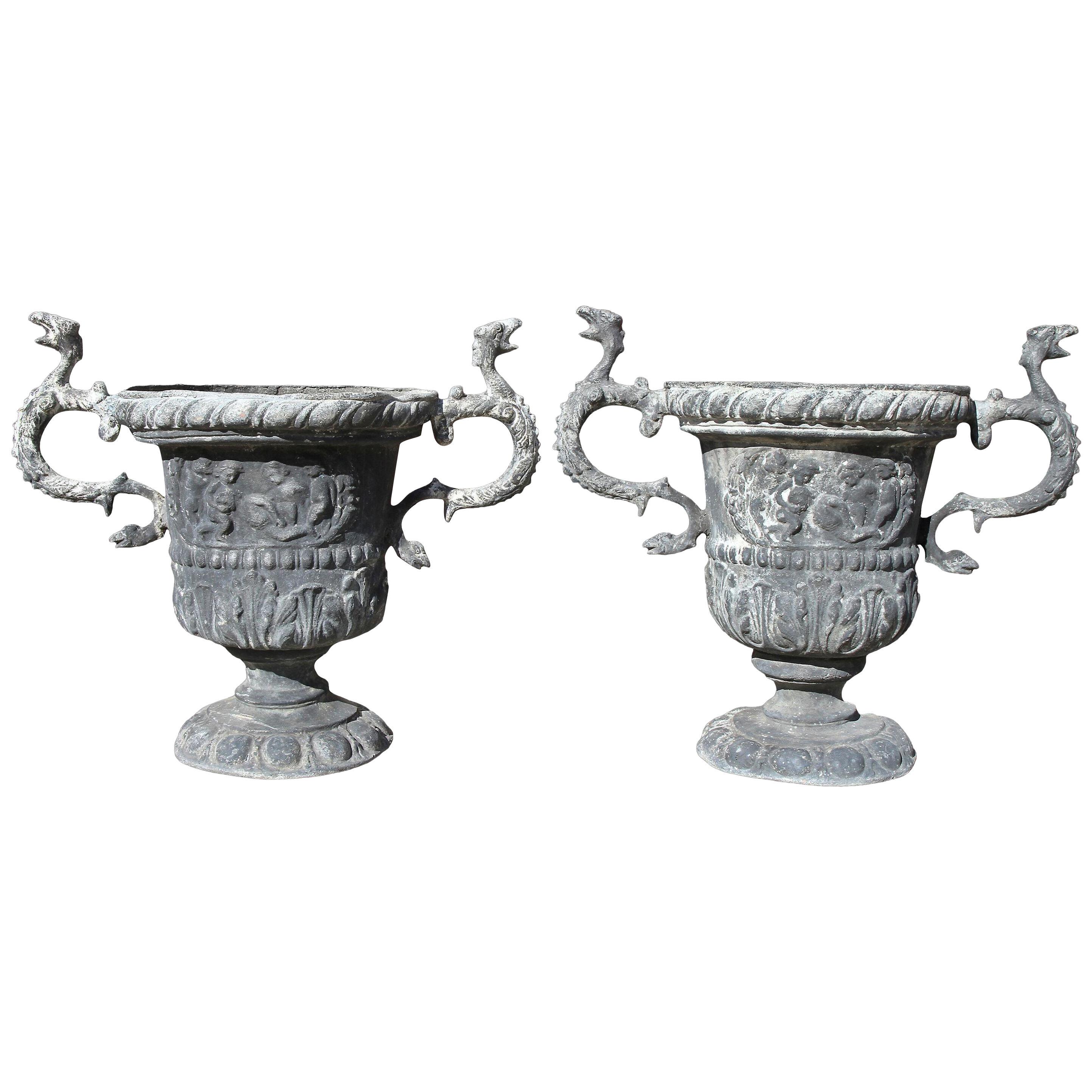 Georgian Lead Two Handled Urns - a Pair