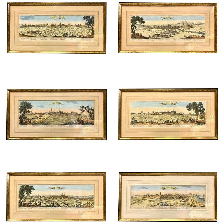 Hand Colored Engravings of Northern France - 6 Pieces