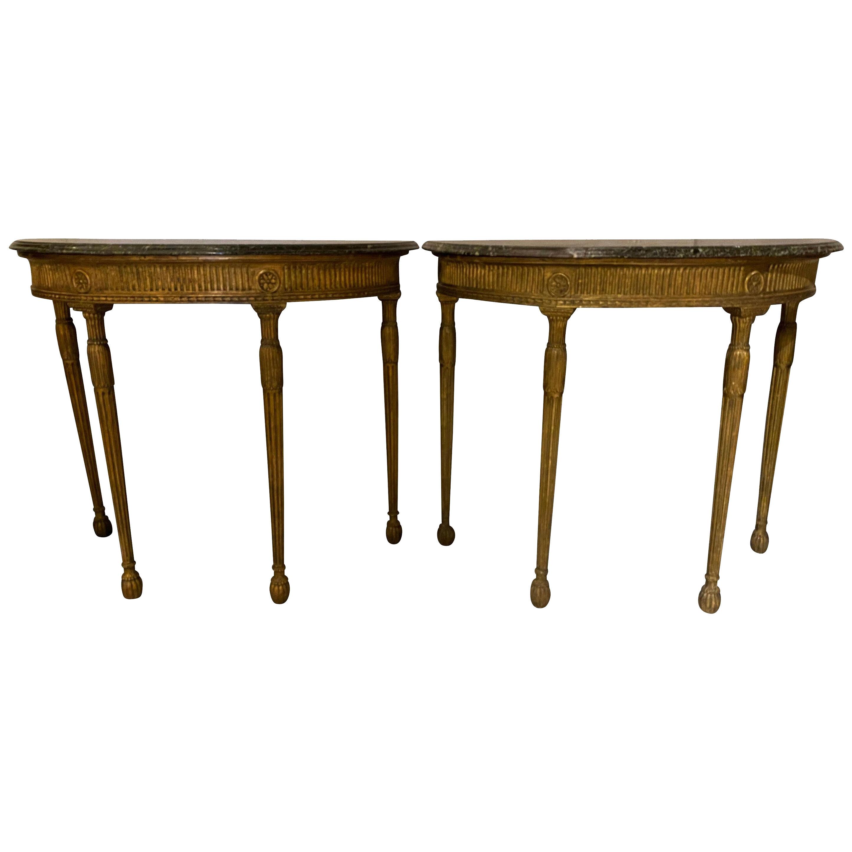 Pair of George III Giltwood Demilune Console Tables