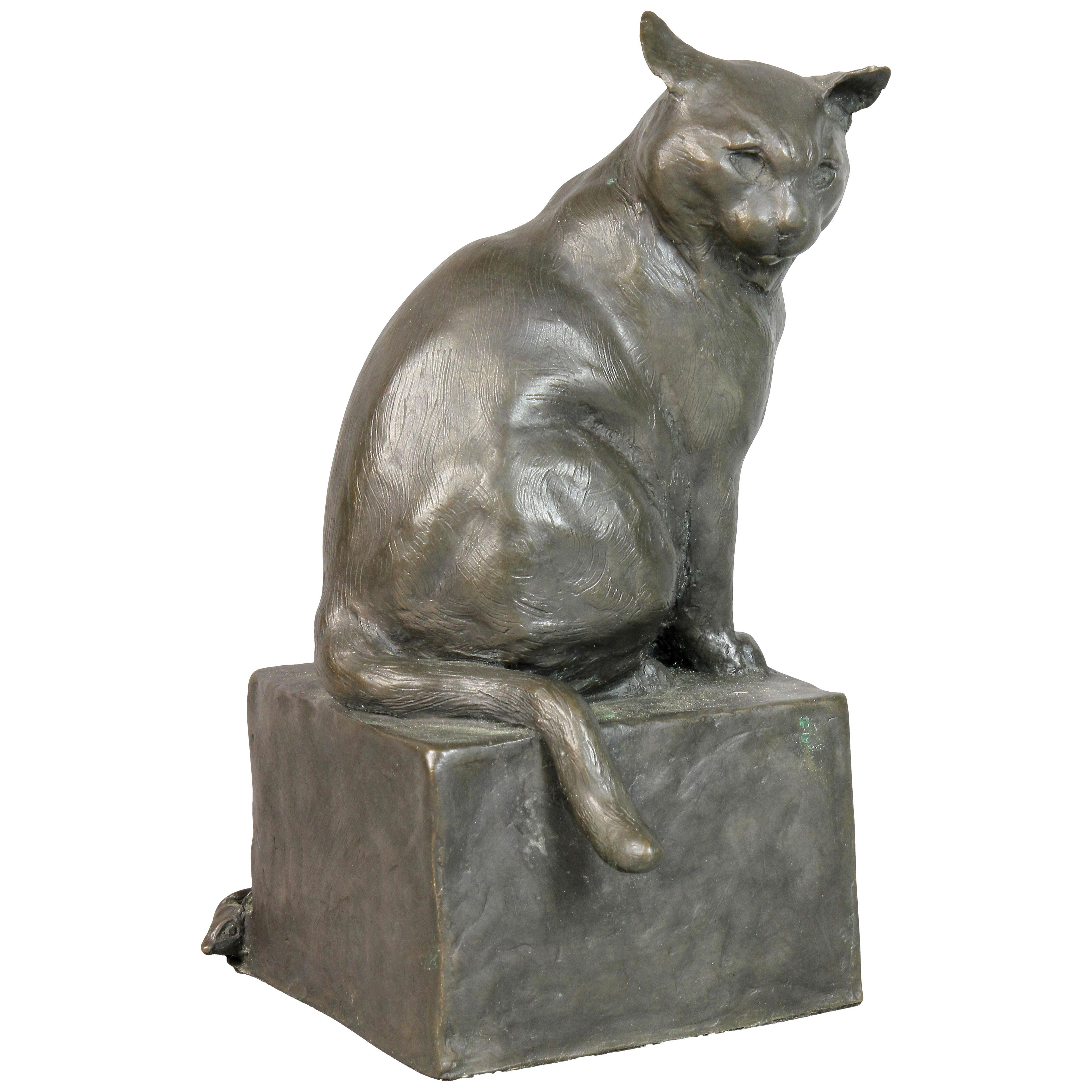 Bronze Figure of a Cat by e.m. Leary Strazzula