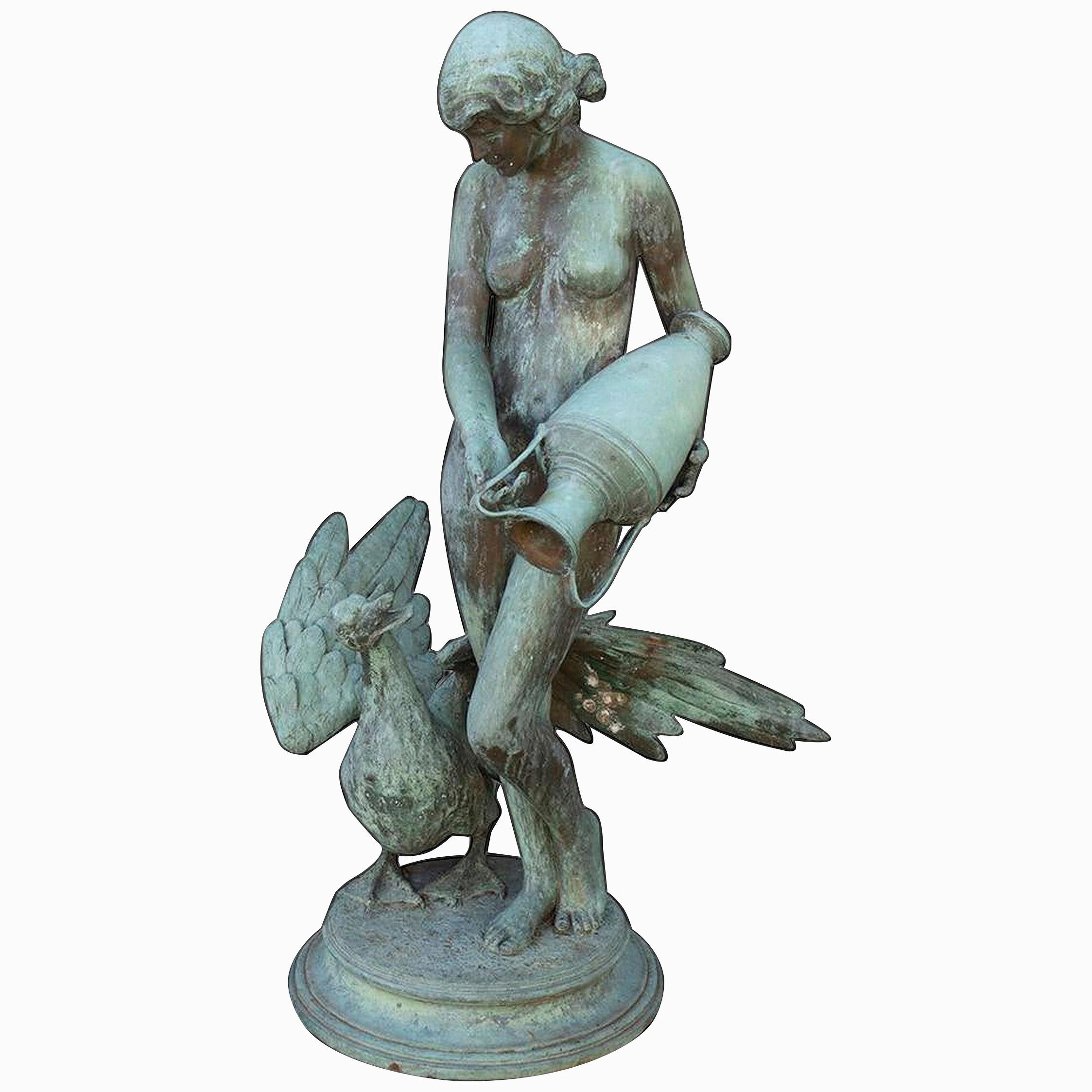 Bronze Fountain of a Maiden & Swan by c.s Paolo
