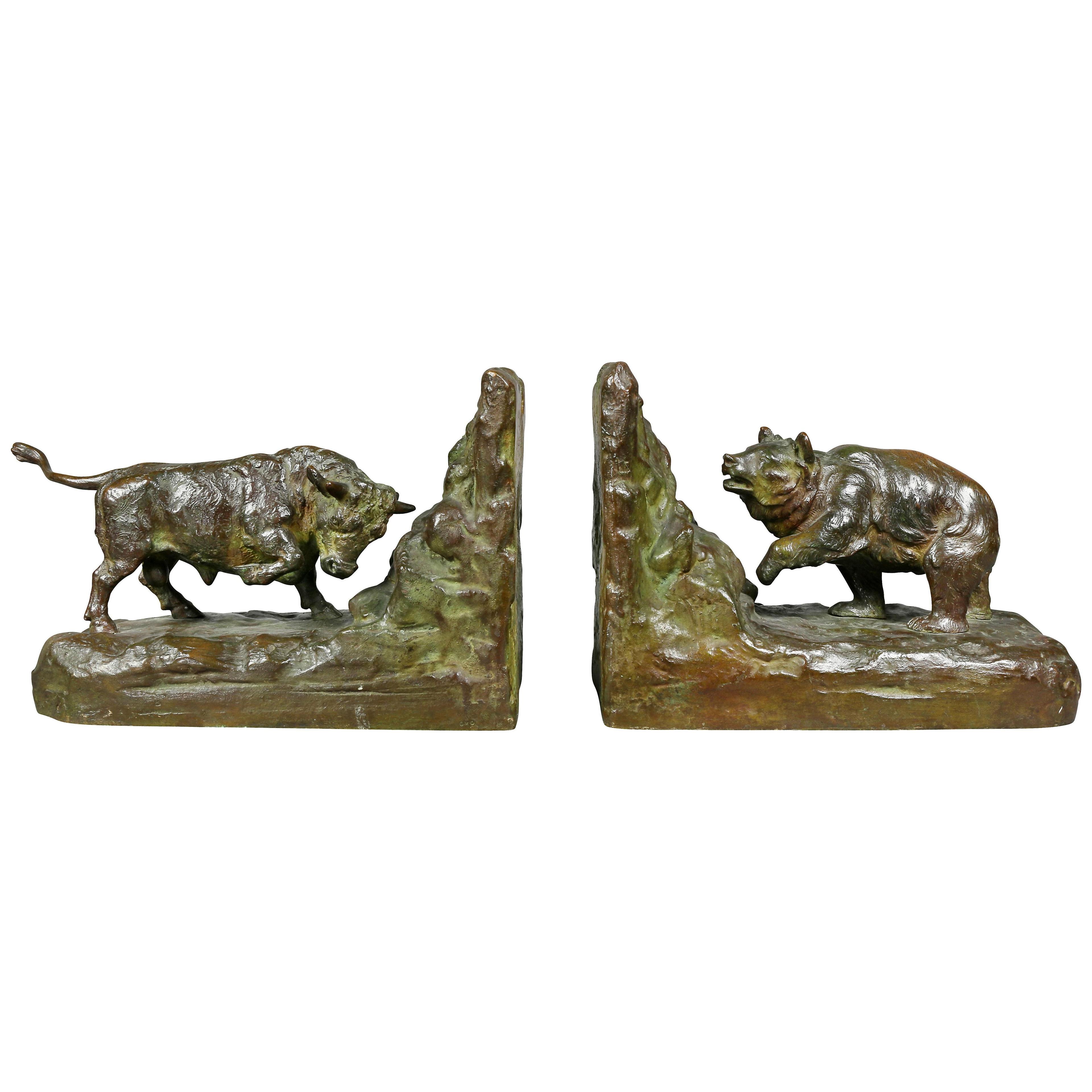 Bronze Animalier Bookends Retailed by Theodore B Starr Inc. - a Pair