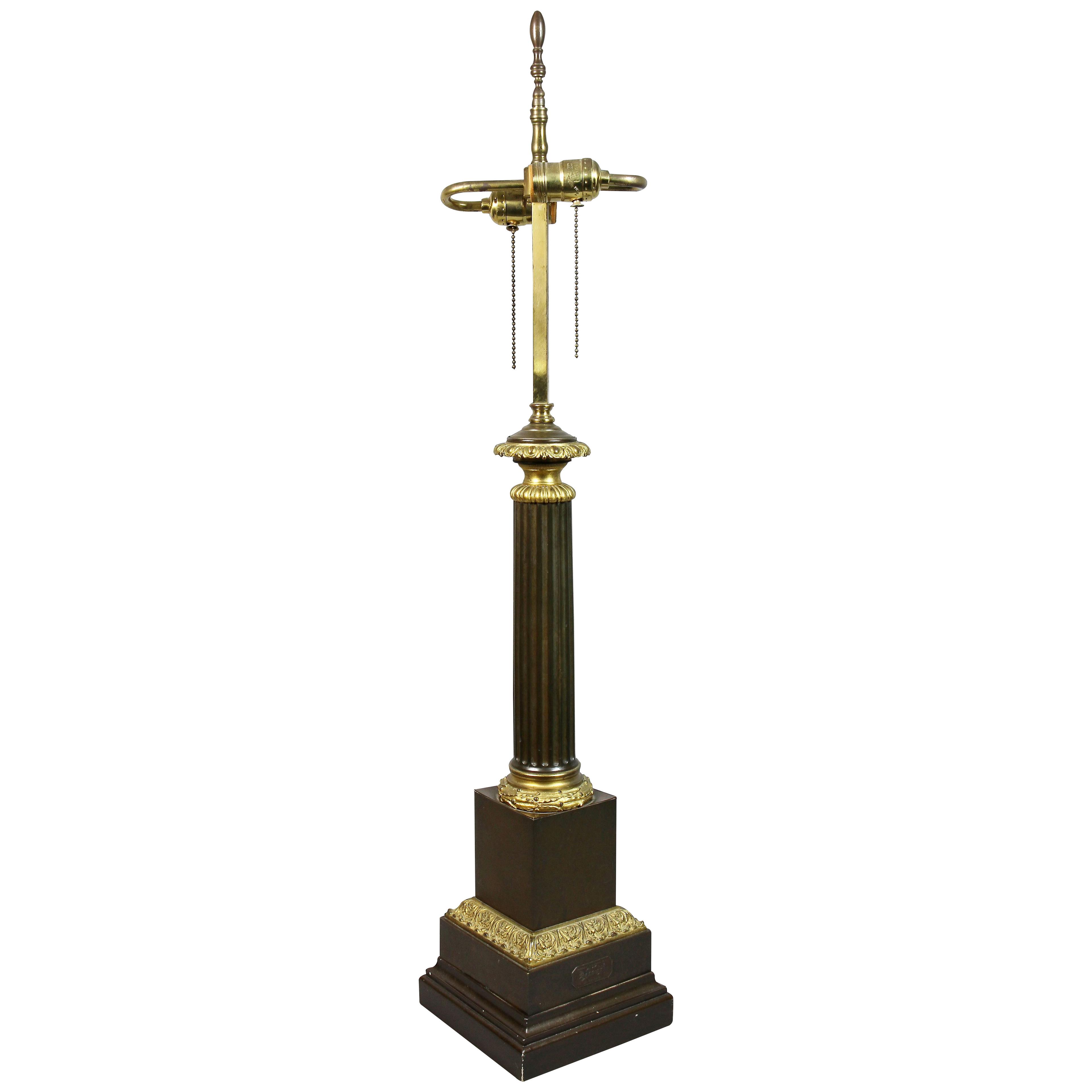 Louis Phillippe Bronze Columnar Table Lamp by Decourt, Paris