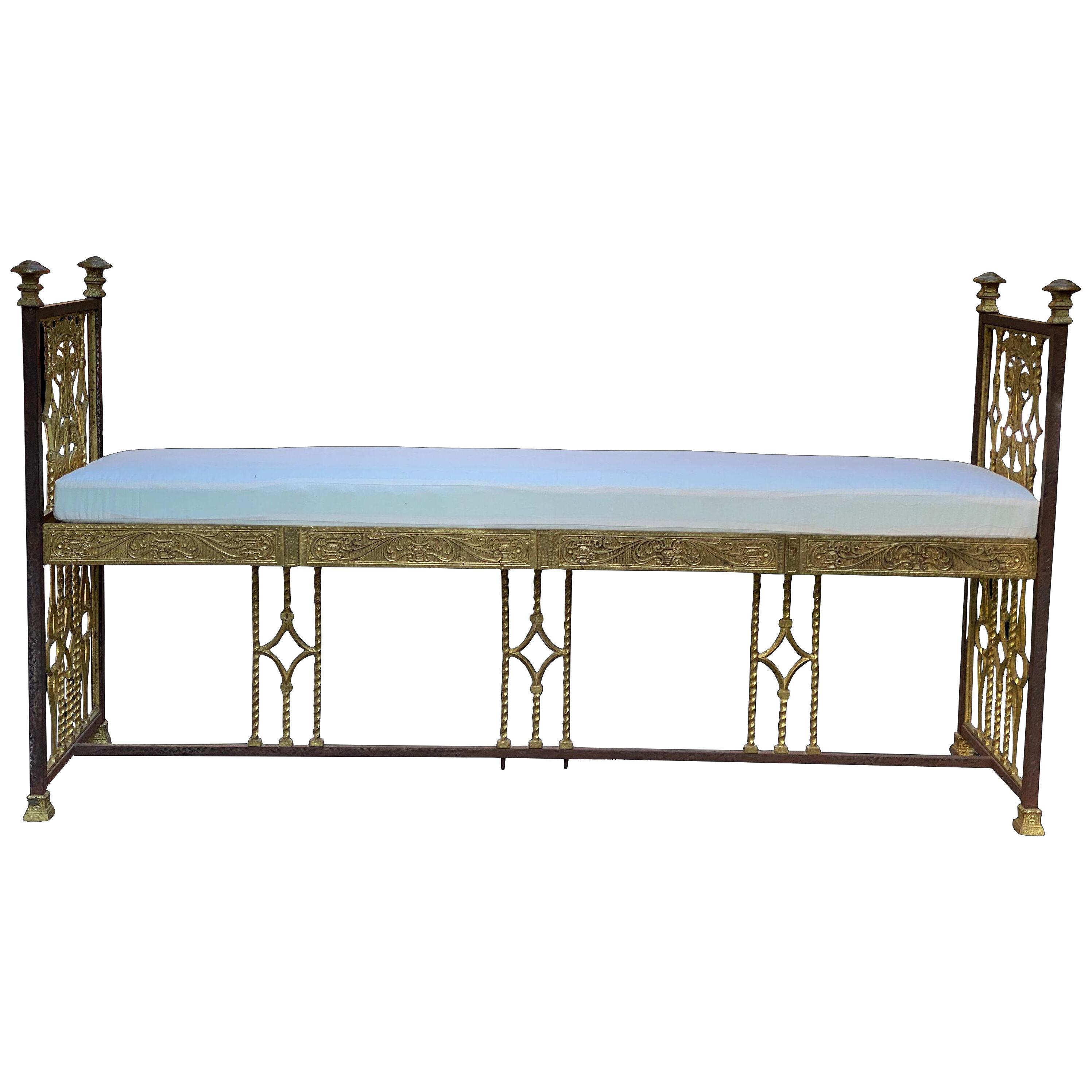 Art Deco Wrought Iron and Cast Bronze Hall Bench