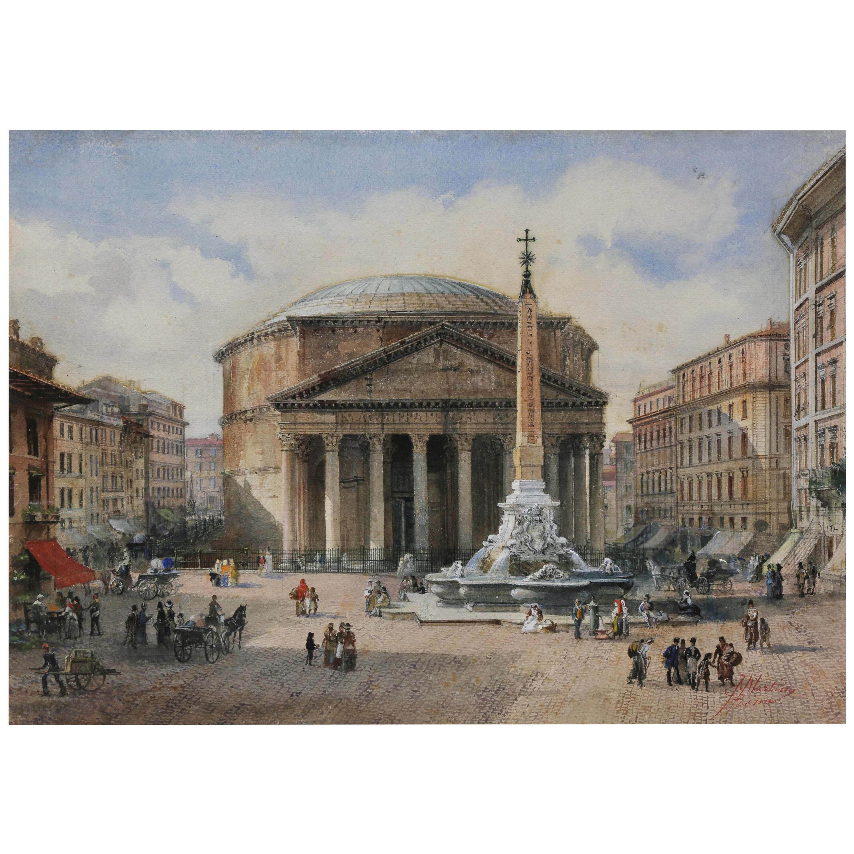 Three Italian Framed Watercolors of Scenes of Rome