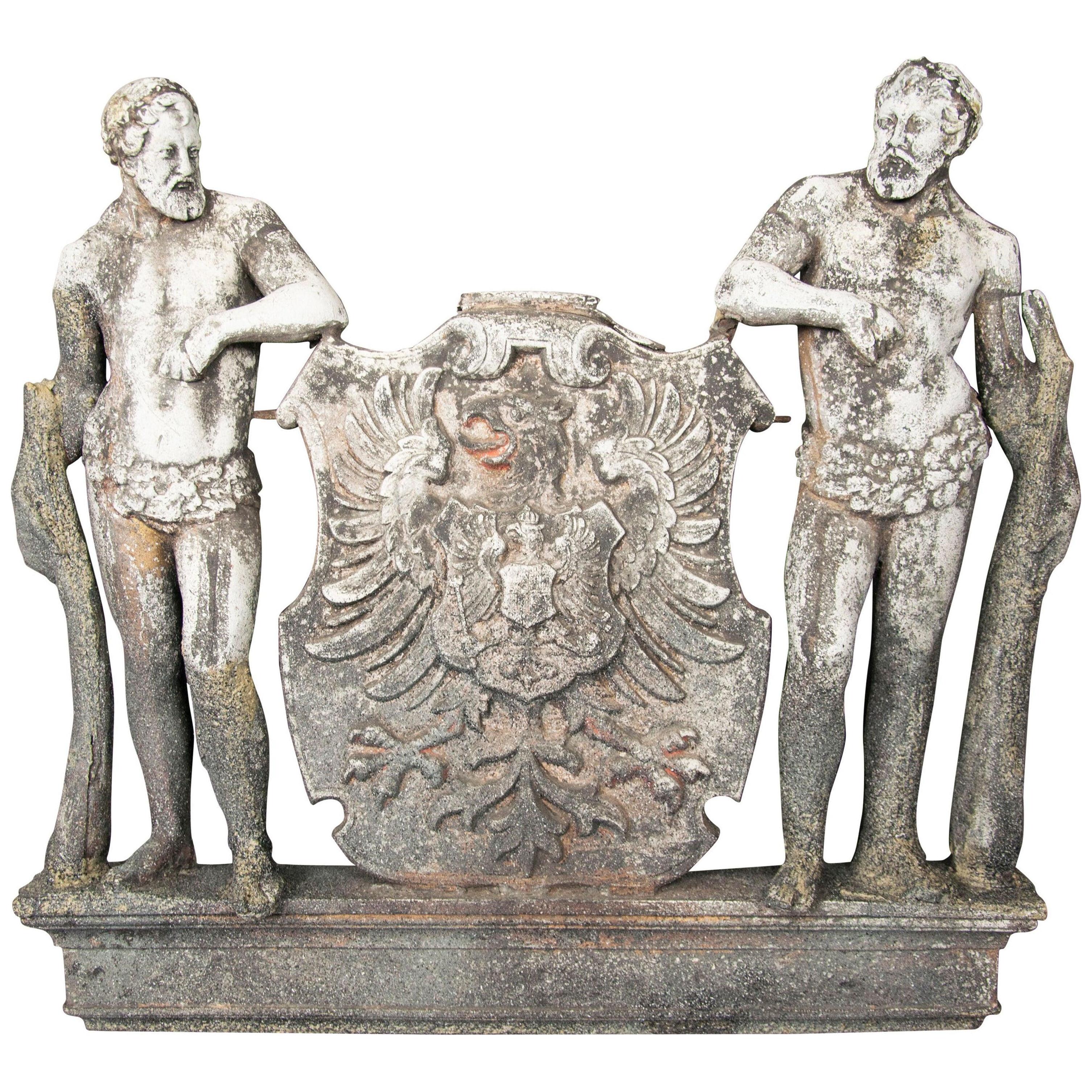 Cast Zinc Crest Bearing the Arms of the German Empire With Two Herculean Figures