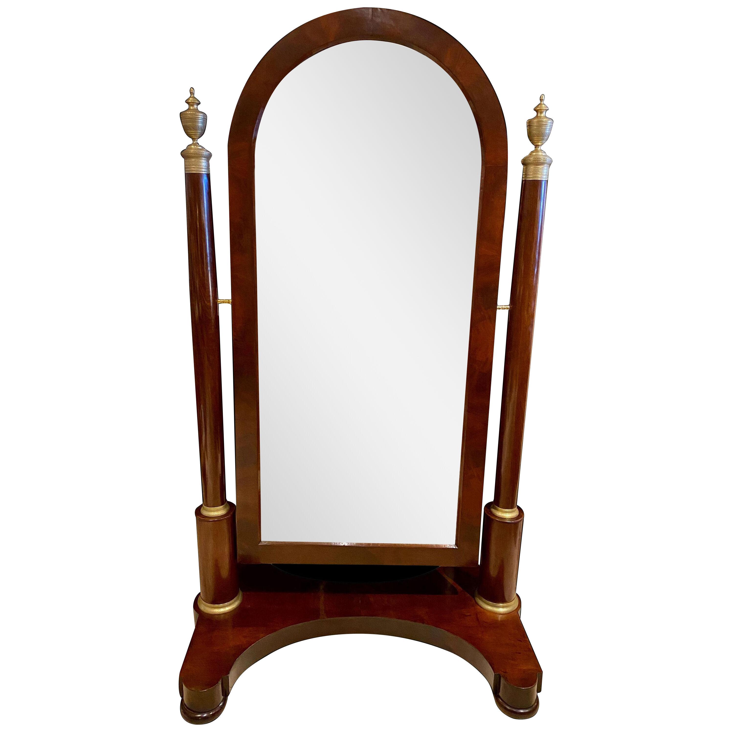 French Restauration Mahogany and Bronze Mounted Cheval Mirror