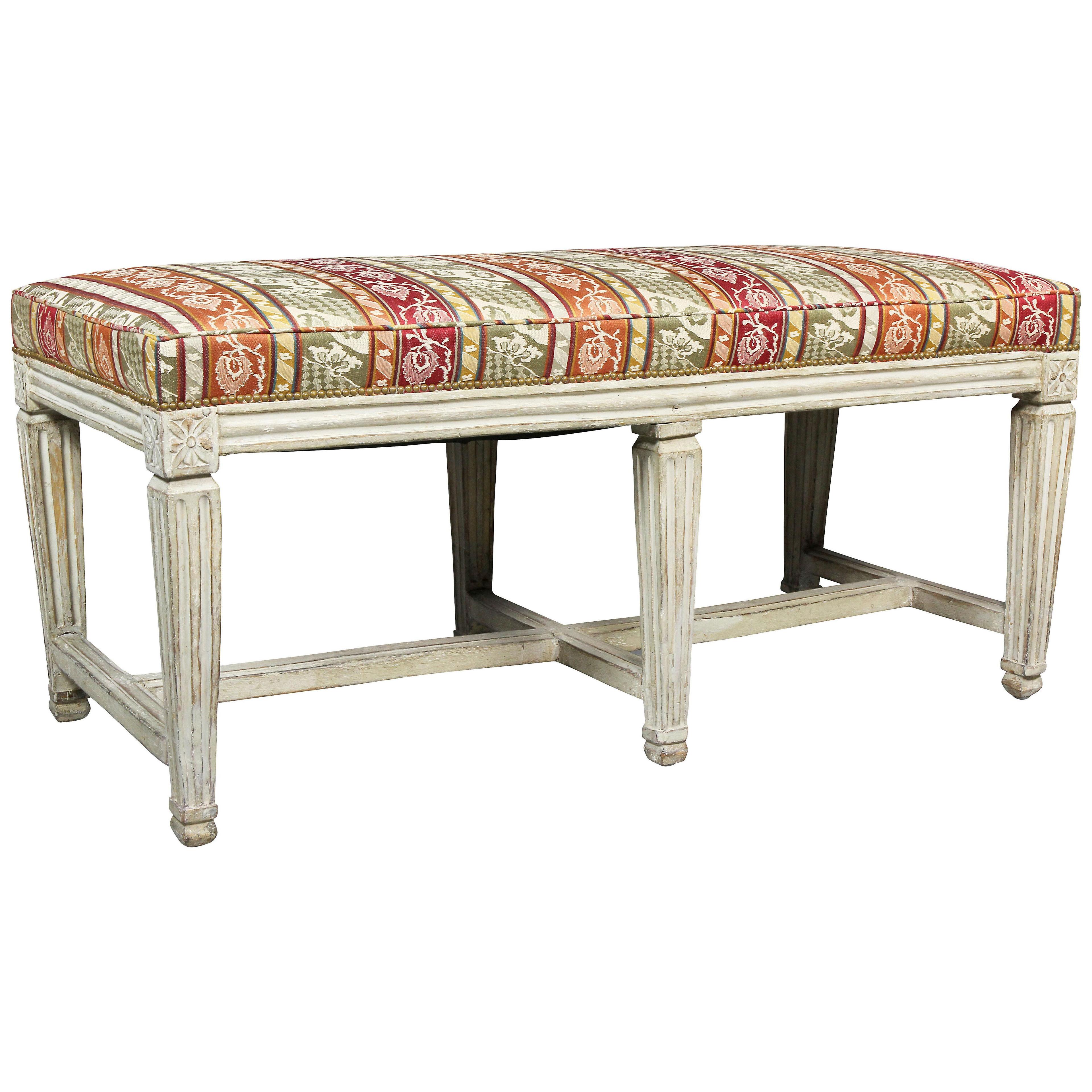Early 19th Century Swedish Neoclassical White Painted Bench