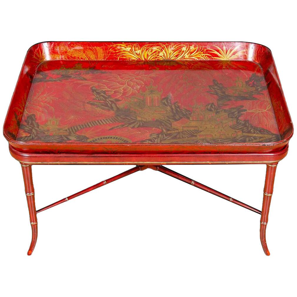 Regency Scarlet and Gilt Japanned Papier Mache Tray by Henry Clay