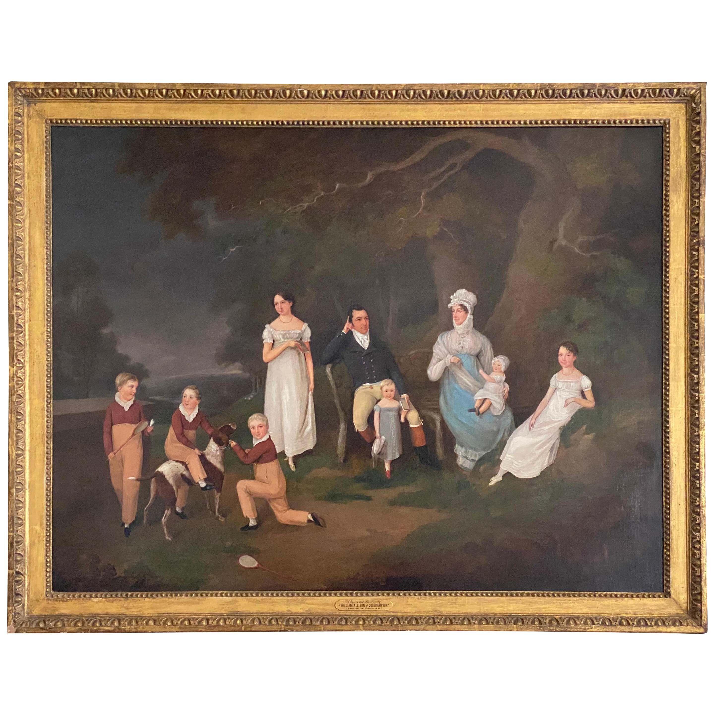 Regency Portrait " A Squire And His Family " Oil on Canvas
