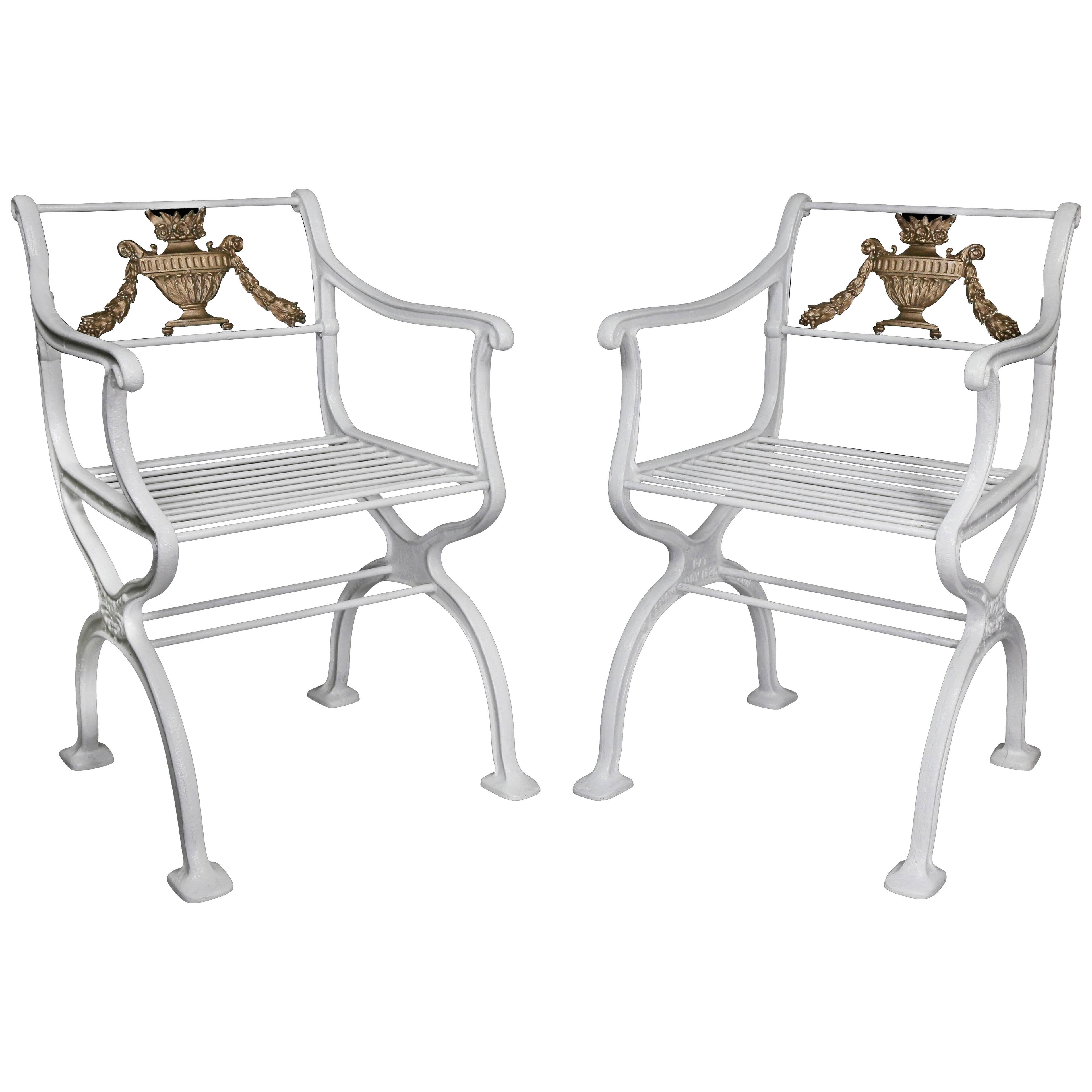 American Cast Iron Garden Chairs by w.a Snow, Boston - a Pair