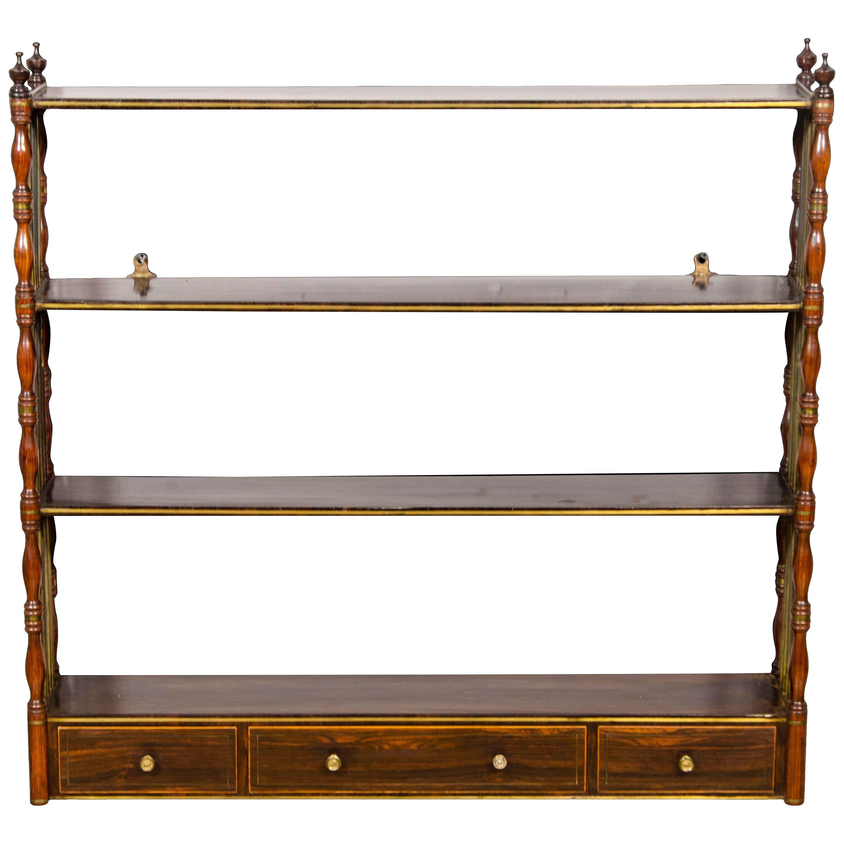 Regency Rosewood and Brass Inlaid Hanging Wall Shelf
