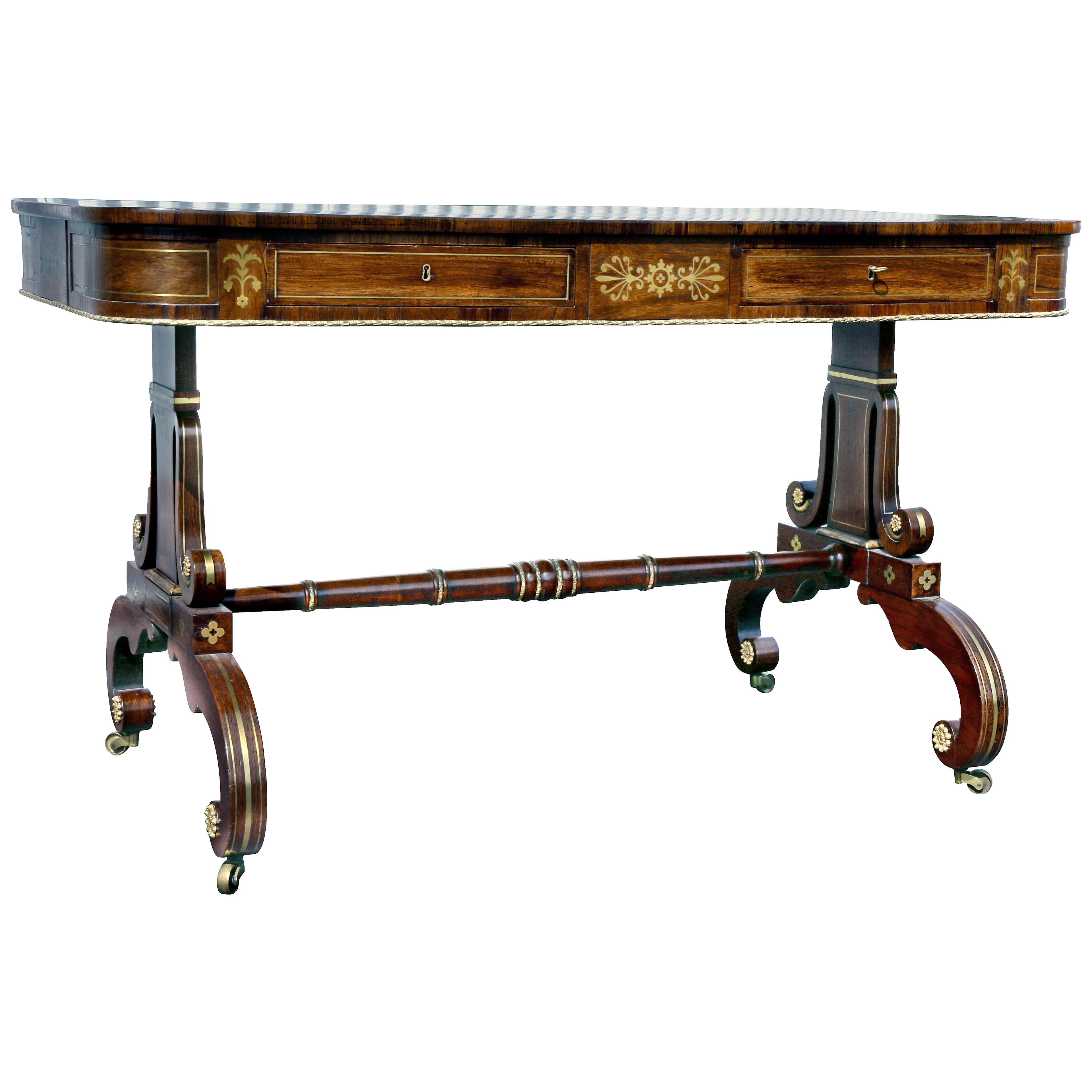 Regency Rosewood and Brass Inlaid Writing Table