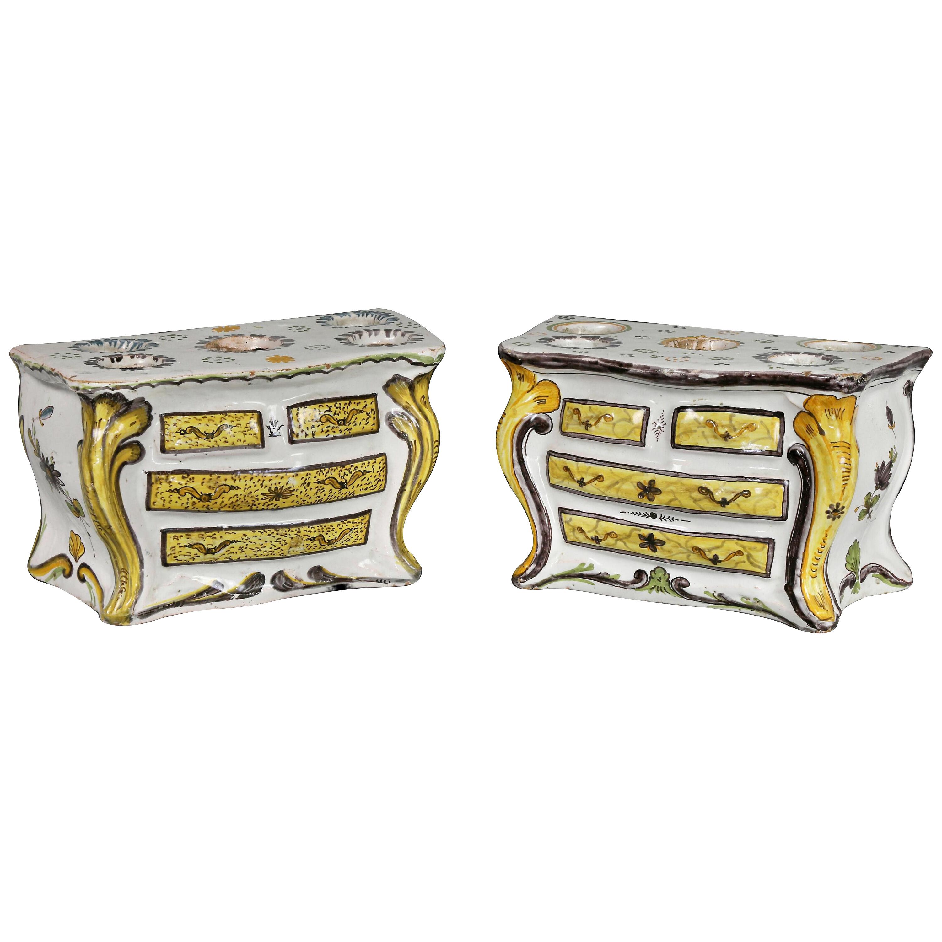 French Faience Bough Pots in the Form of Commodes - a Pair