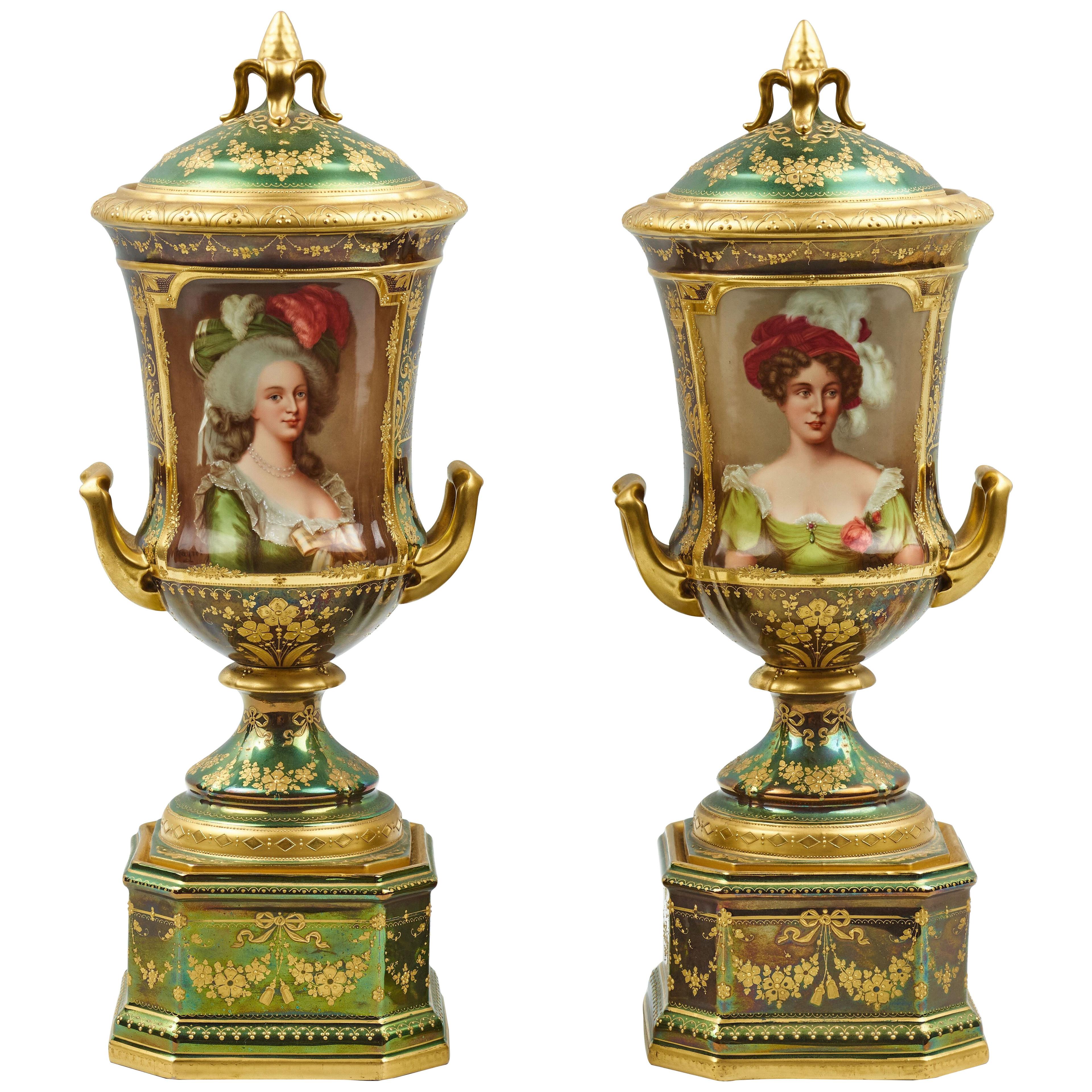 A Pair of Royal Vienna Porcelain Urns, late 19th Century