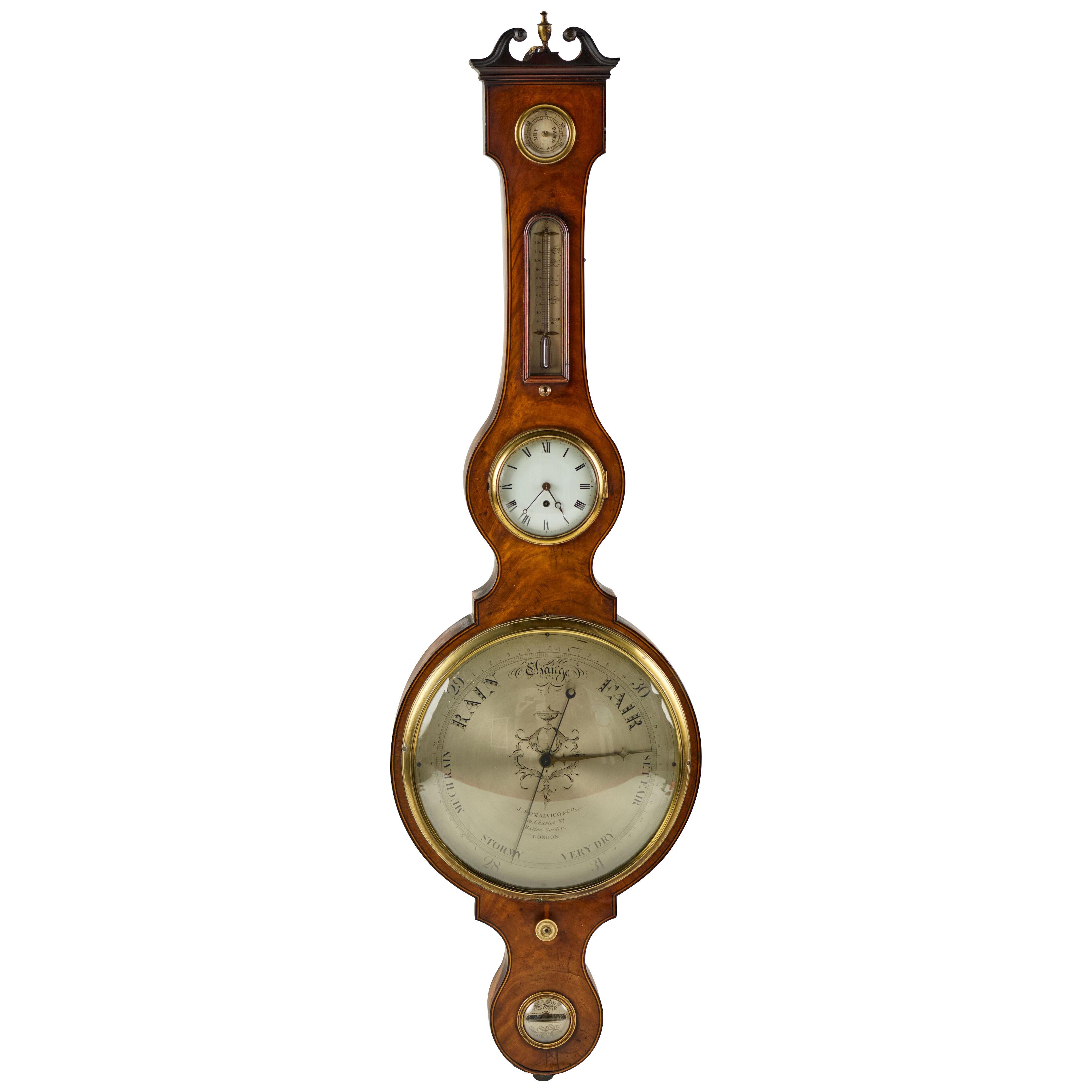 Barometer with Clock  by J. Somalvico & Co., London
