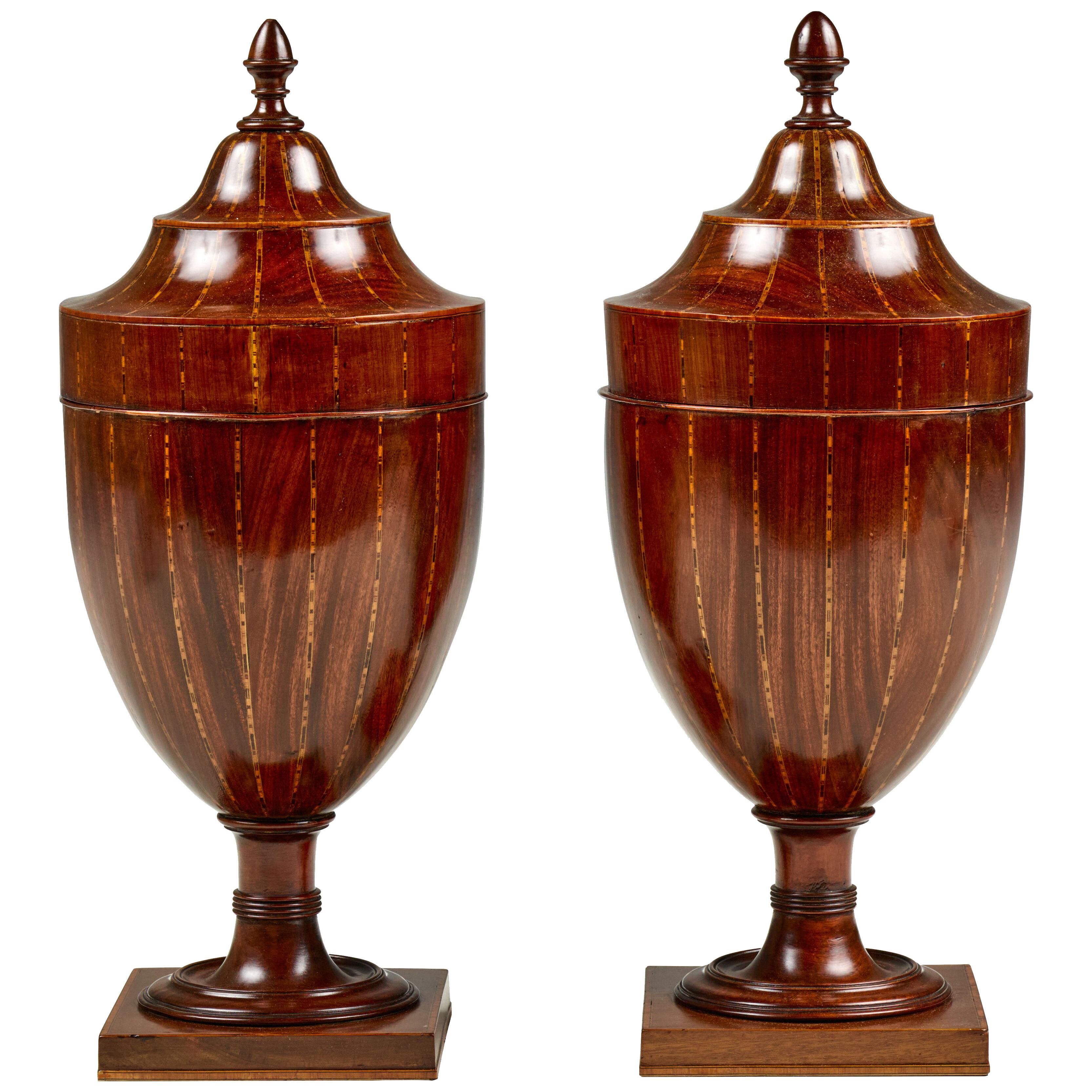 A Pair of Monumental Inlaid Urn Form Knife Boxes