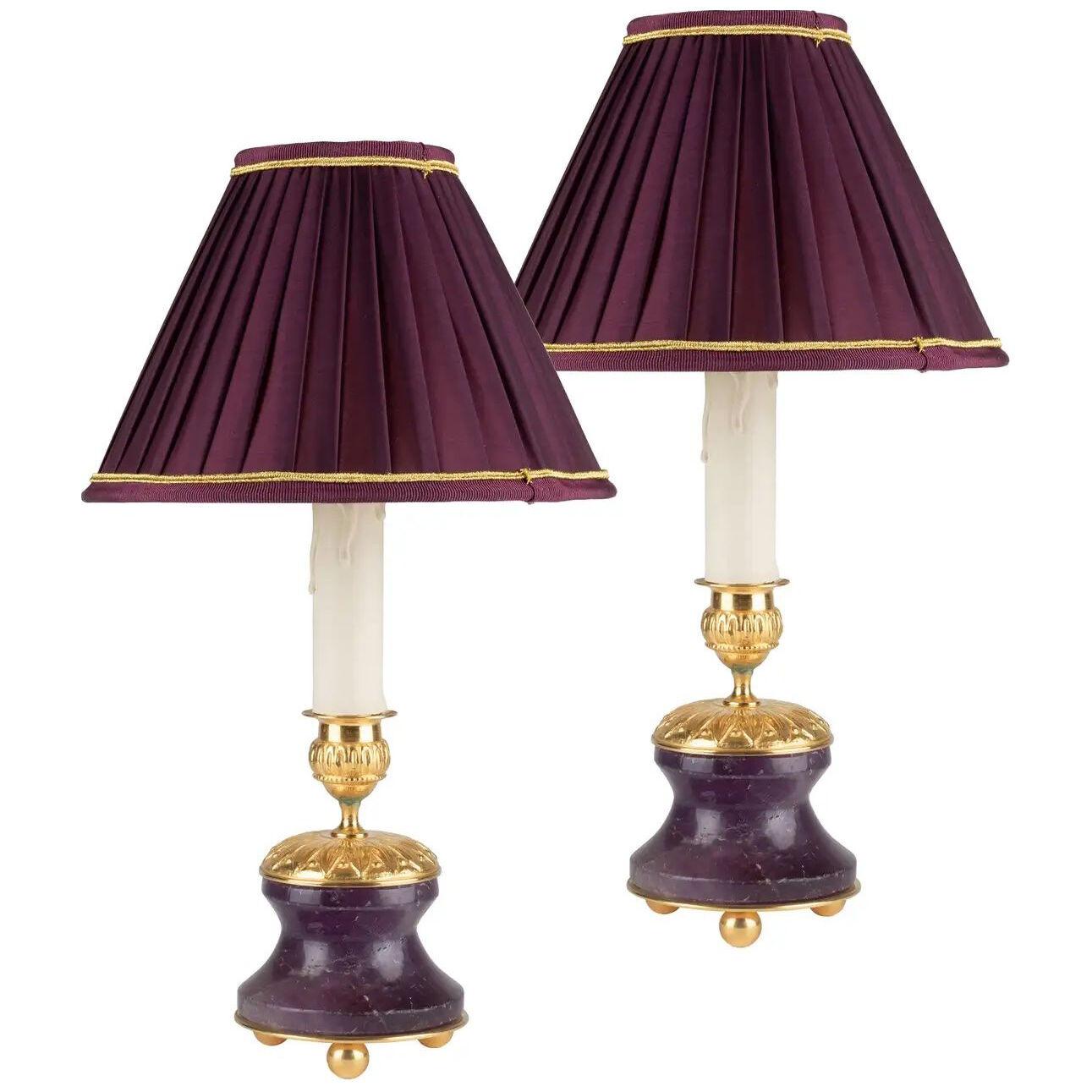 First Empire Style Amethyst Pair of Lamps and Candlesticks by Alexandre Vossion