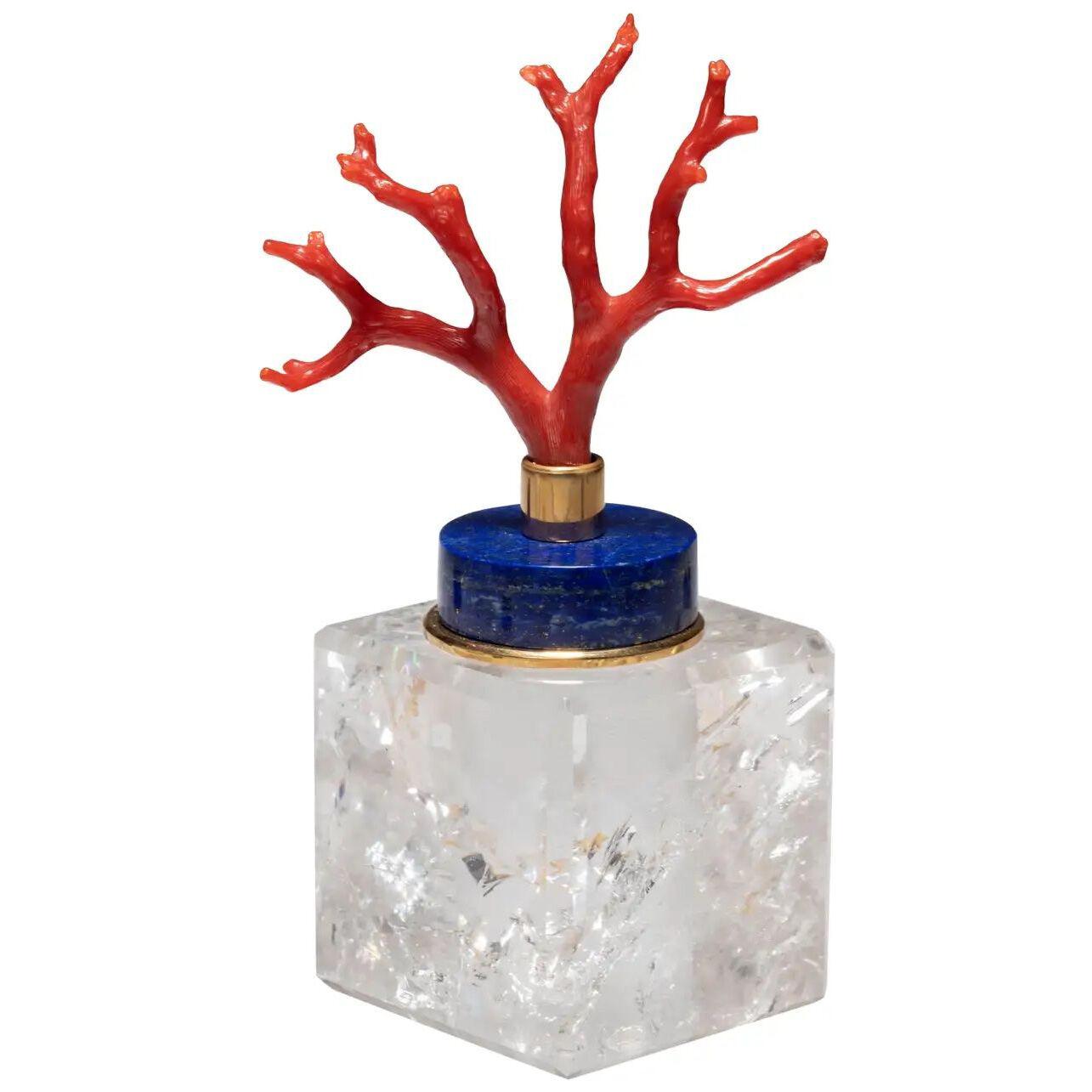 Rock Crystal Base Supported a Lapis Lazuli and a Mediterranean Coral