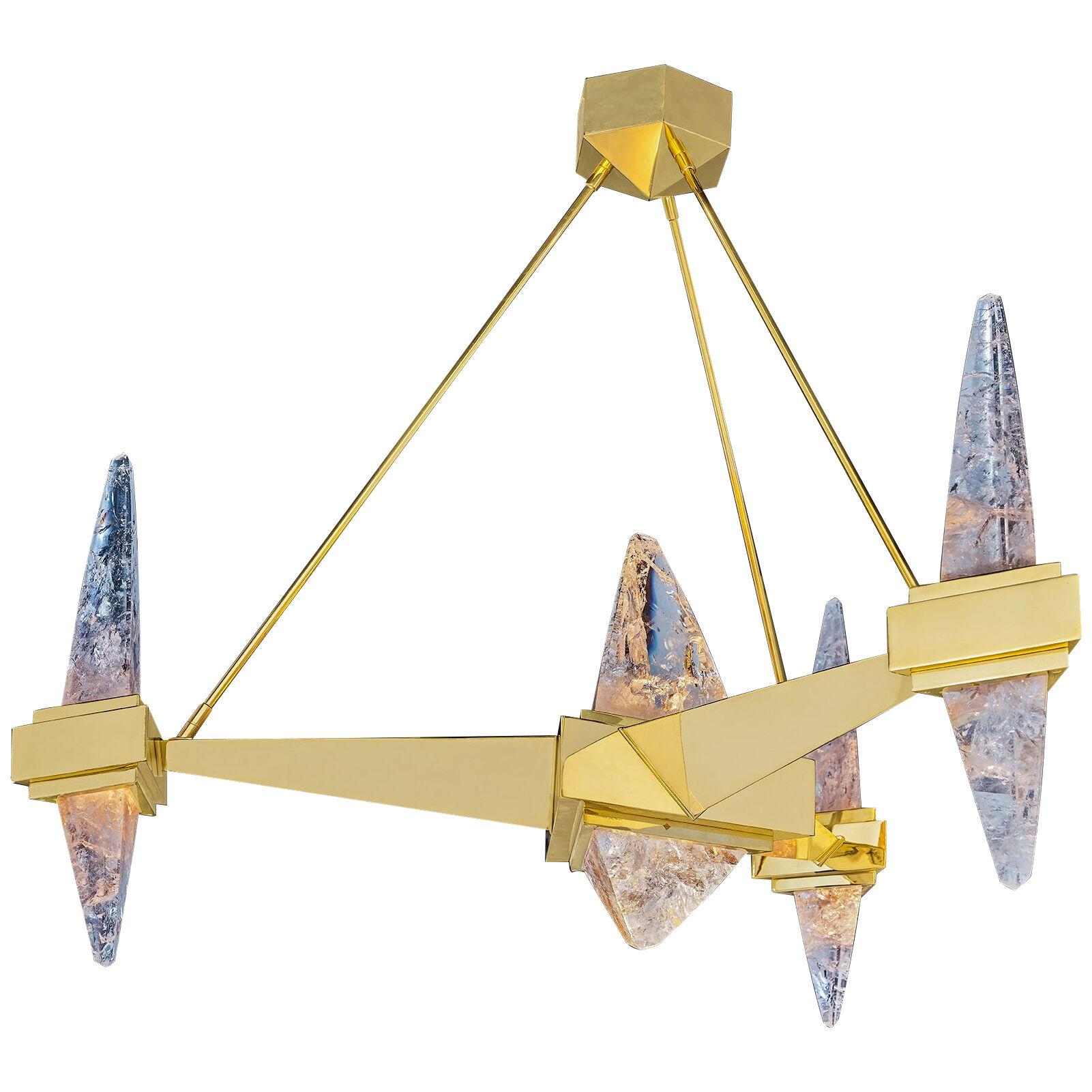 Rock Crystal and 24 K Gold Plated Brass Fuji Chandelier by Alexandre Vossion