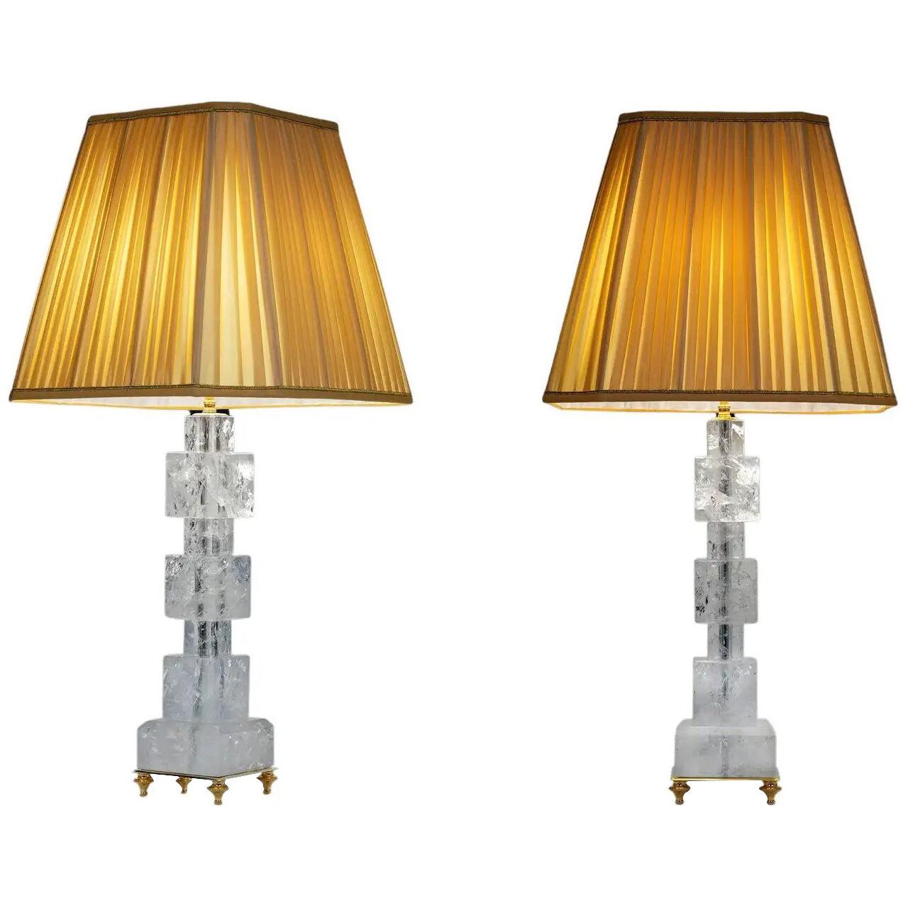 Rock Crystal Art Deco Style Pair of Lamps by Alexandre Vossion