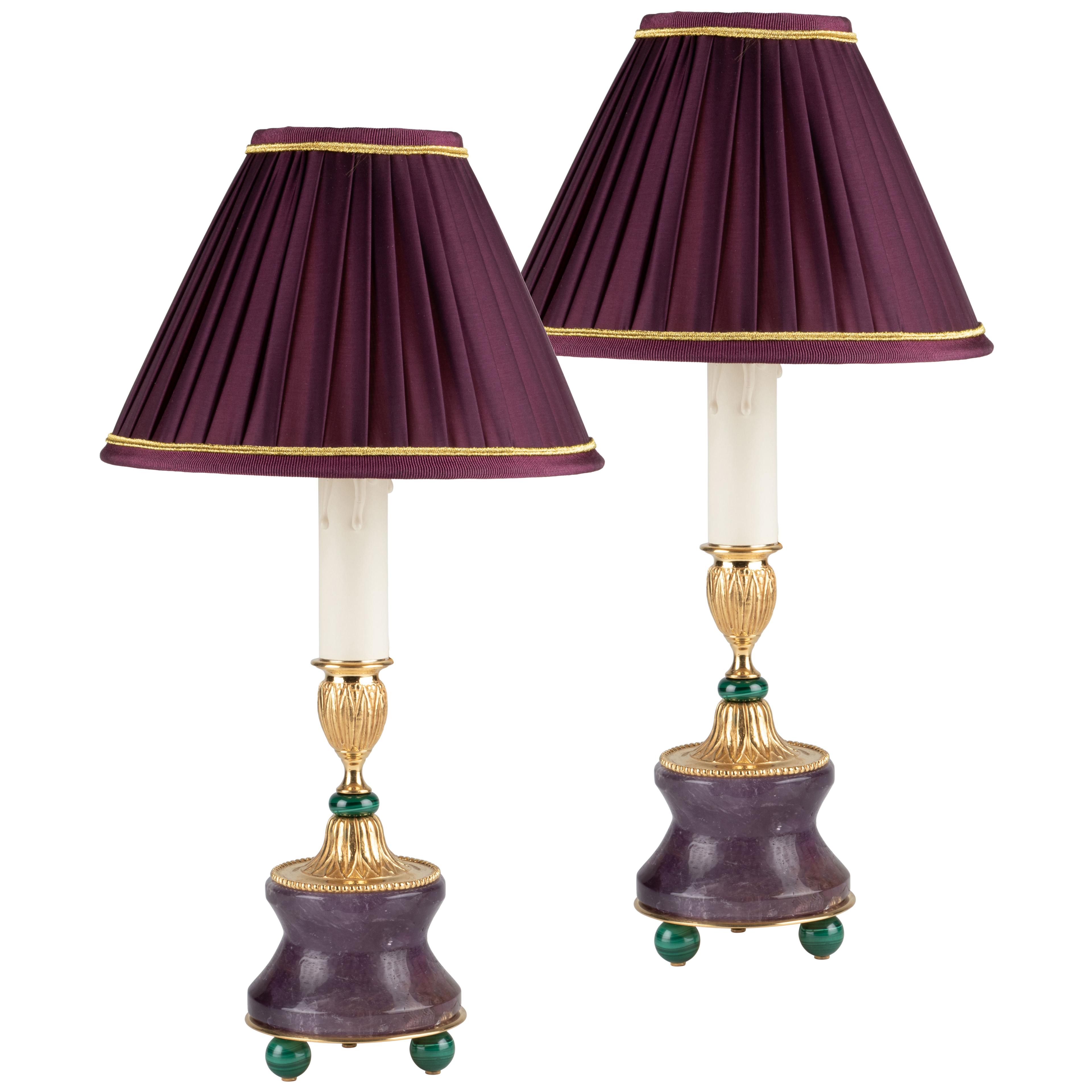 Pair of Amethyst Candlesticks-Lamps by Alexandre Vossion