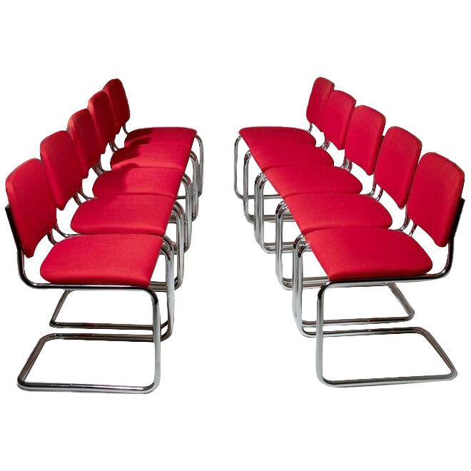 Set of 10 "Cesca" Padded Chairs by Marcel Breuer for Gavina