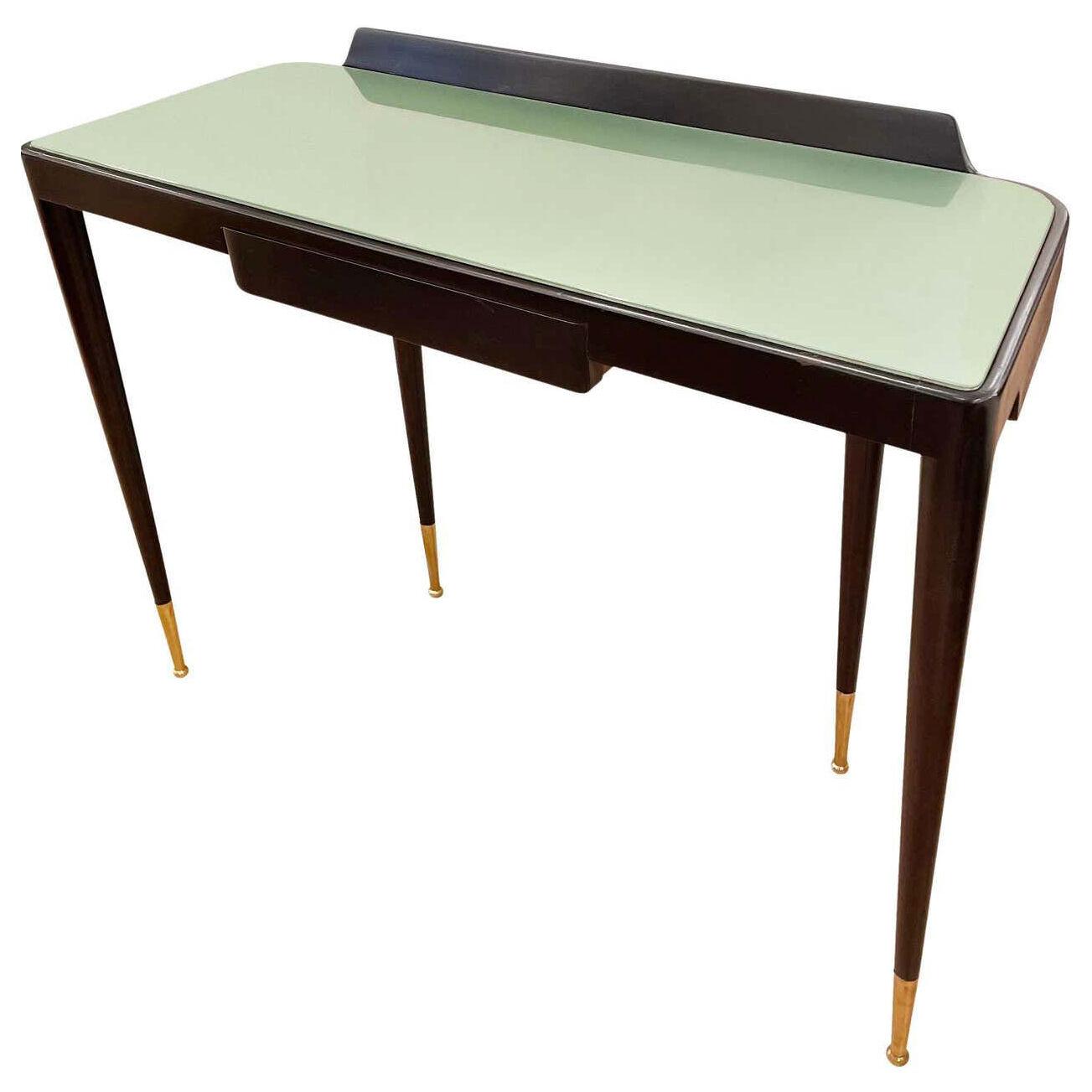 Italian Mid-Century Wood Console with Glass Top