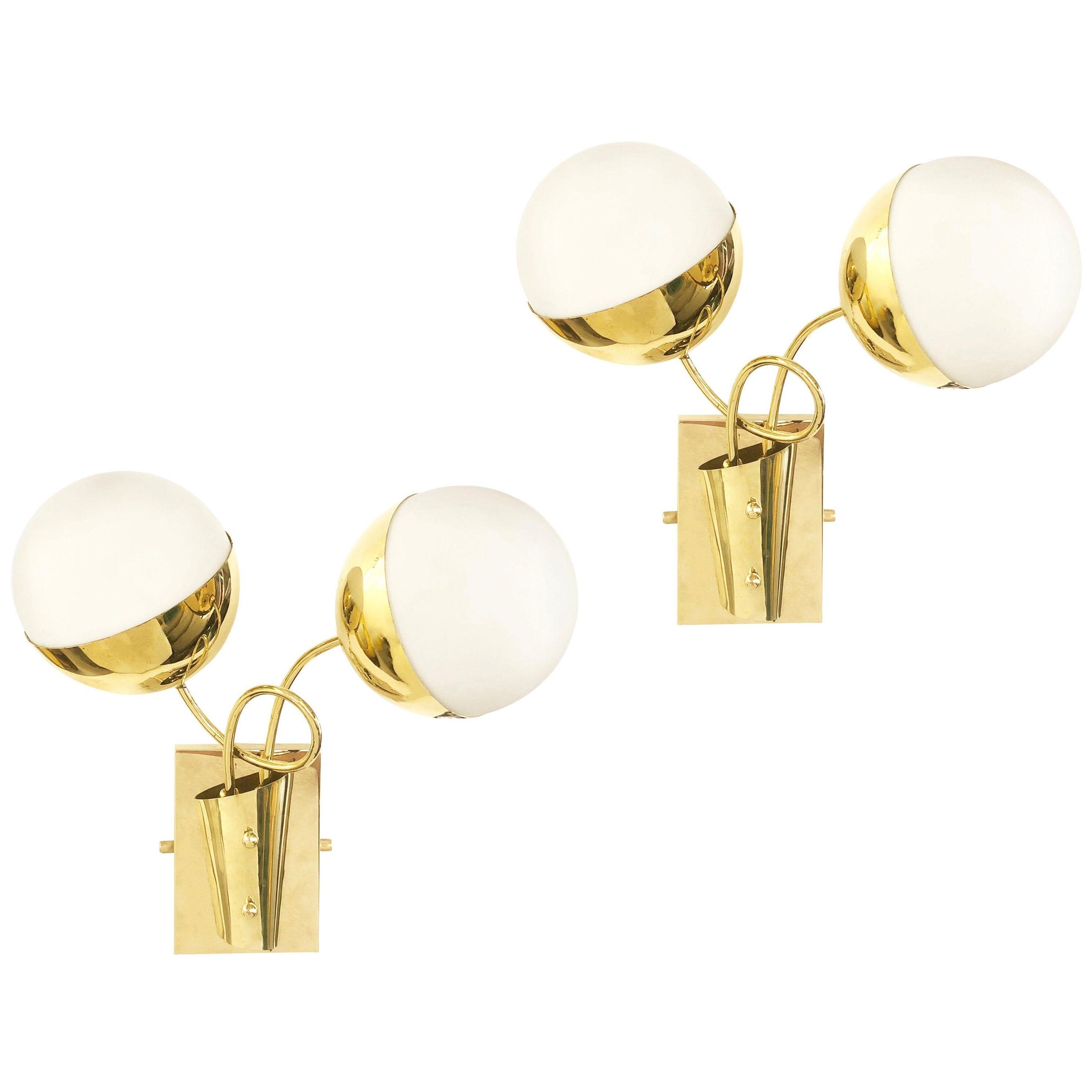Midcentury Wall Lights with Two Globes